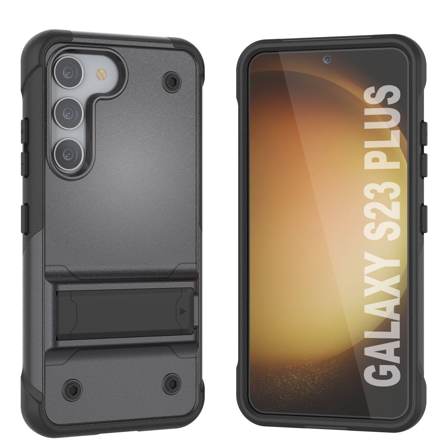 Punkcase Galaxy S24+ Plus Case [Reliance Series] Protective Hybrid Military Grade Cover W/Built-in Kickstand [Grey-Black]