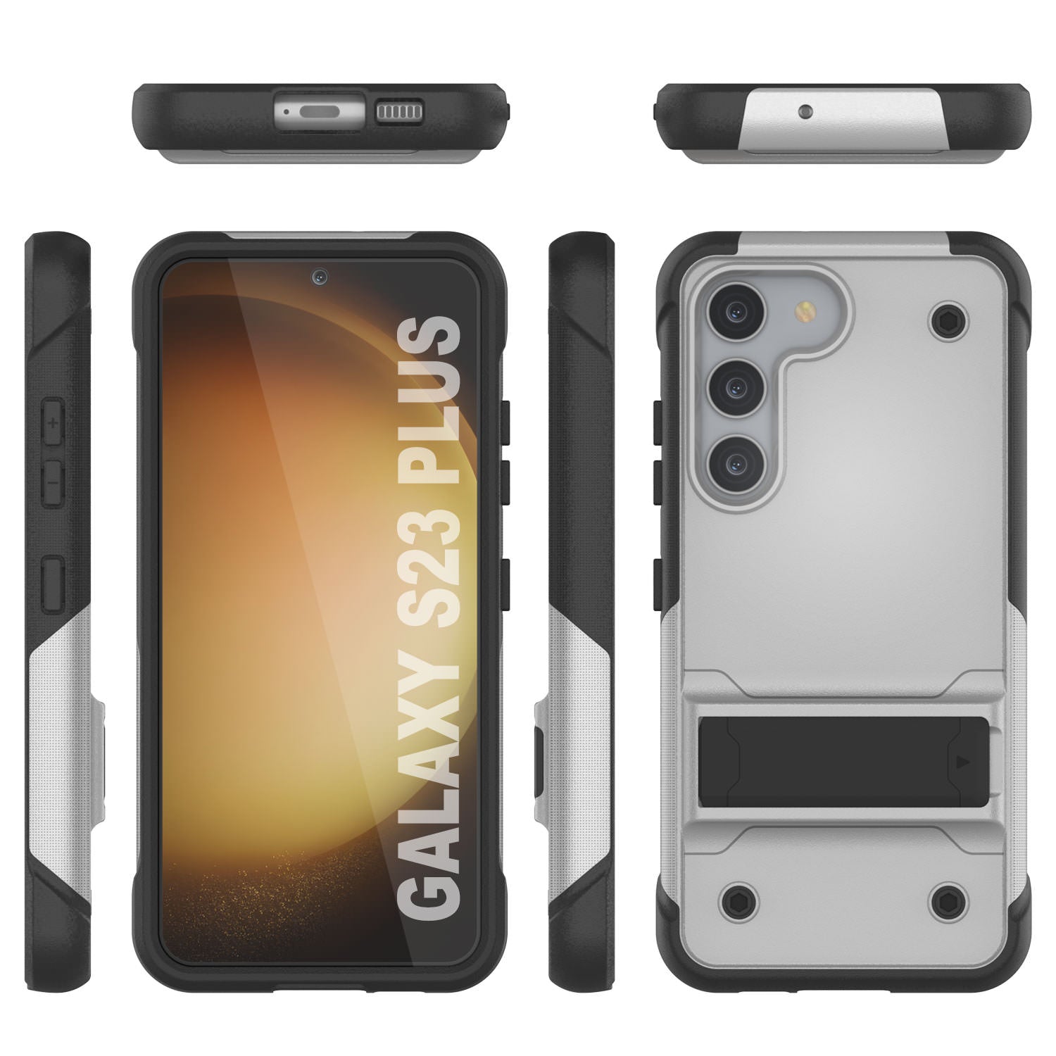 Punkcase Galaxy S23+ Plus Case [Reliance Series] Protective Hybrid Military Grade Cover W/Built-in Kickstand [White-Black]