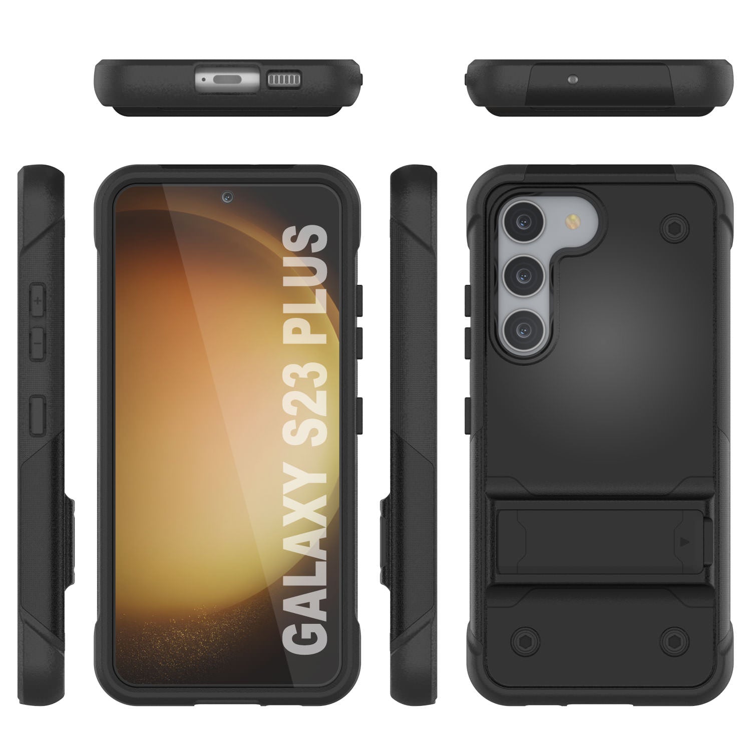 Punkcase Galaxy S23+ Plus Case [Reliance Series] Protective Hybrid Military Grade Cover W/Built-in Kickstand [Black]