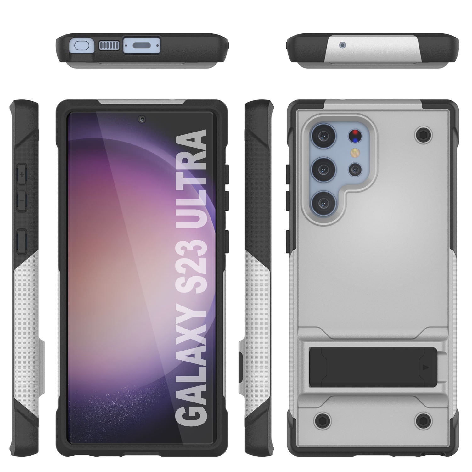 Punkcase Galaxy S23 Ultra Case [Reliance Series] Protective Hybrid Military Grade Cover W/Built-in Kickstand [White-Black]