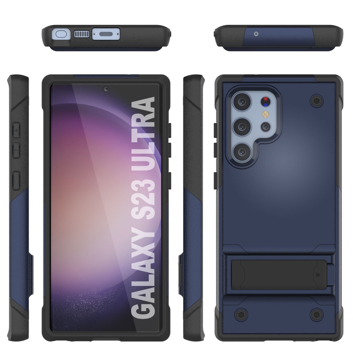 Punkcase Galaxy S23 Ultra Case [Reliance Series] Protective Hybrid Military Grade Cover W/Built-in Kickstand [Navy-Black]