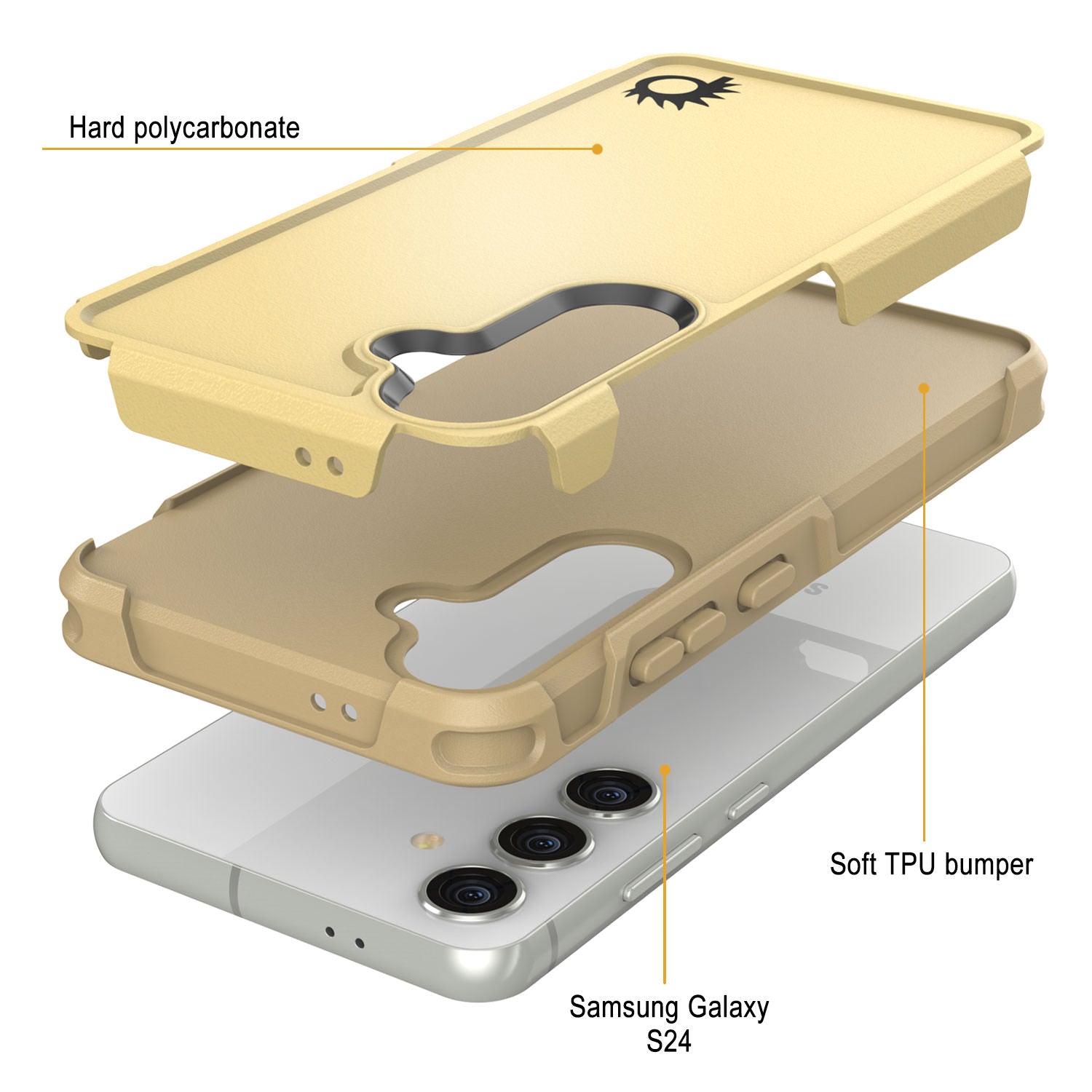 PunkCase Galaxy S24 Case, [Spartan 2.0 Series] Clear Rugged Heavy Duty Cover [Yellow]