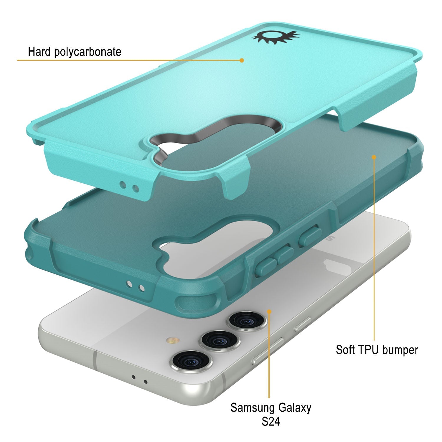 PunkCase Galaxy S24 Case, [Spartan 2.0 Series] Clear Rugged Heavy Duty Cover [Light Blue]