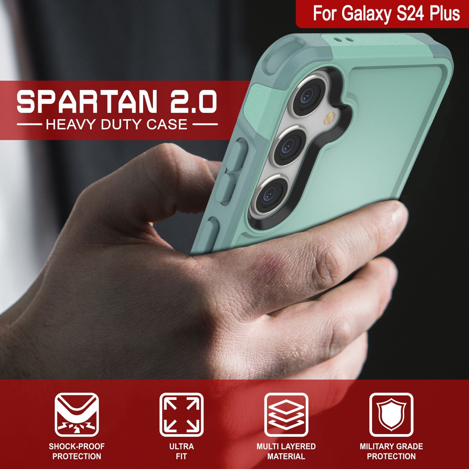 PunkCase Galaxy S24+ Plus Case, [Spartan 2.0 Series] Clear Rugged Heavy Duty Cover [Teal]