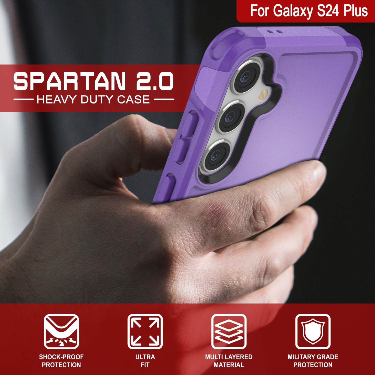 PunkCase Galaxy S24+ Plus Case, [Spartan 2.0 Series] Clear Rugged Heavy Duty Cover [Purple]