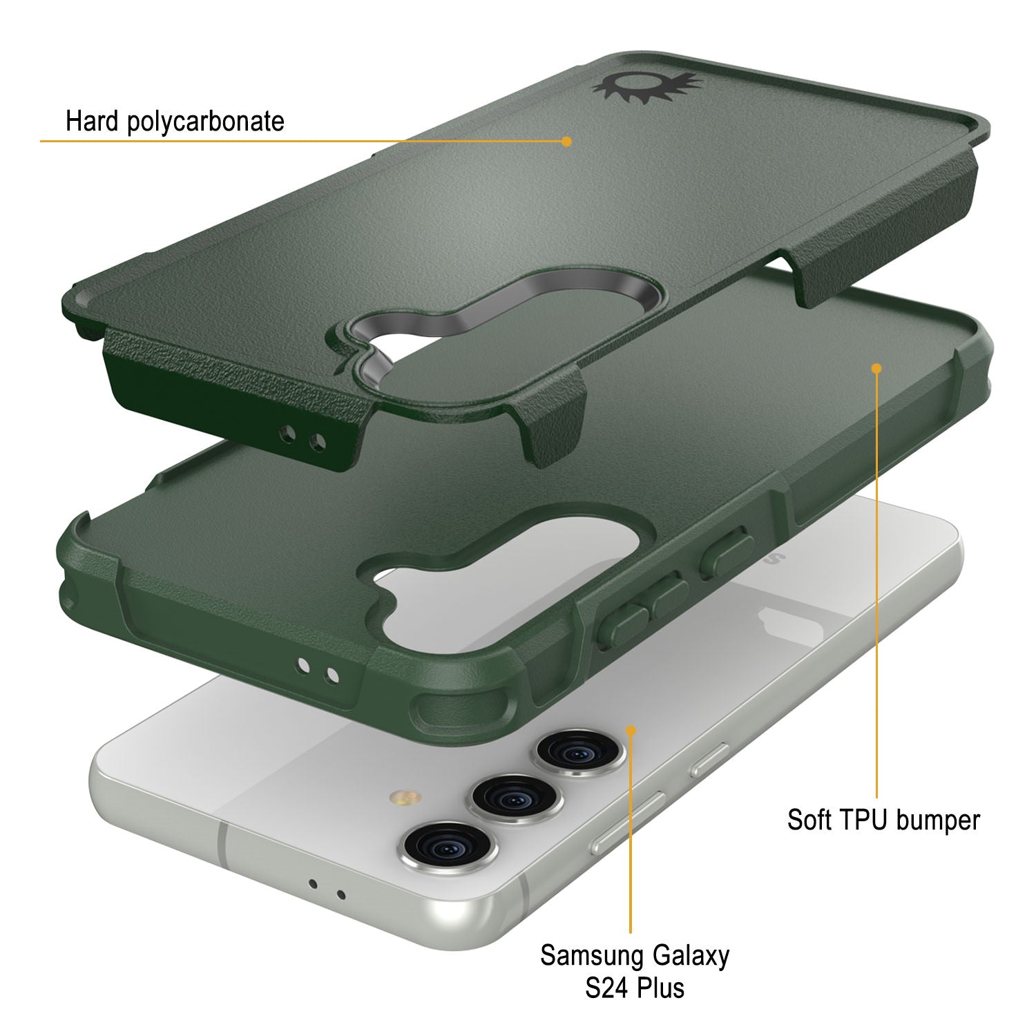 PunkCase Galaxy S24+ Plus Case, [Spartan 2.0 Series] Clear Rugged Heavy Duty Cover [Dark Green]