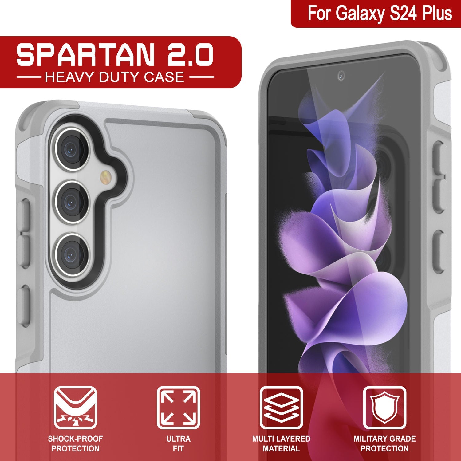PunkCase Galaxy S24+ Plus Case, [Spartan 2.0 Series] Clear Rugged Heavy Duty Cover [White]