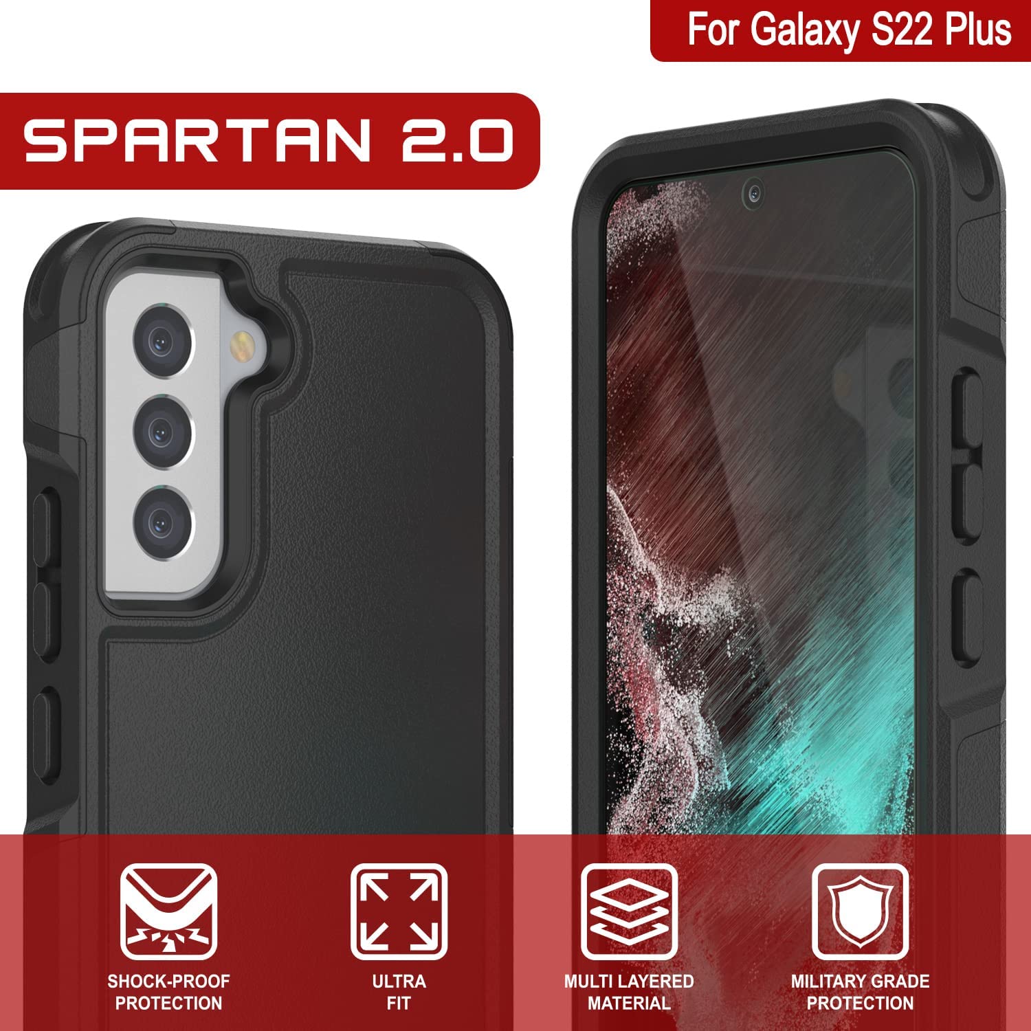 PunkCase Galaxy S22+ Plus Case, [Spartan 2.0 Series] Clear Rugged Heavy Duty Cover [Black]