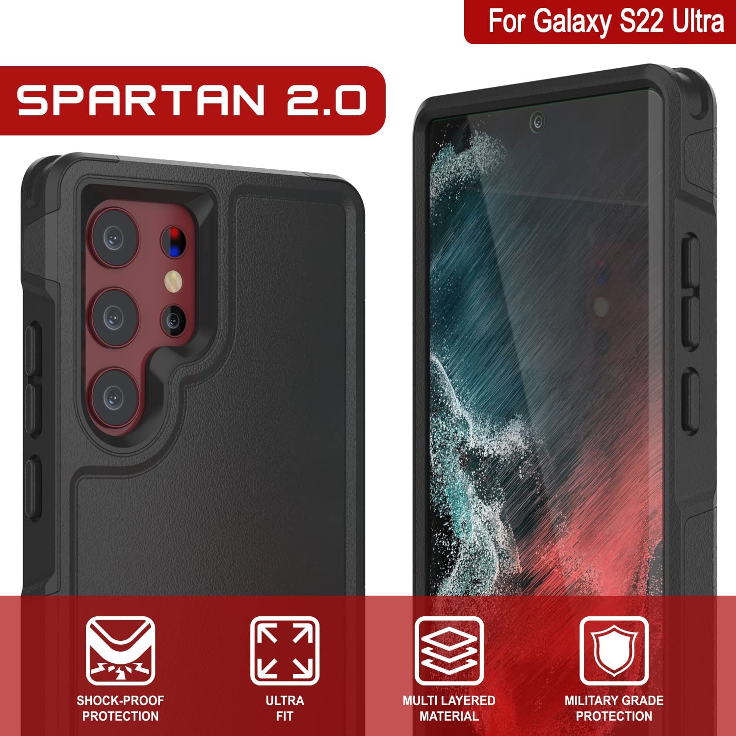 PunkCase Galaxy S22 Ultra Case, [Spartan 2.0 Series] Clear Rugged Heavy Duty Cover [Black]