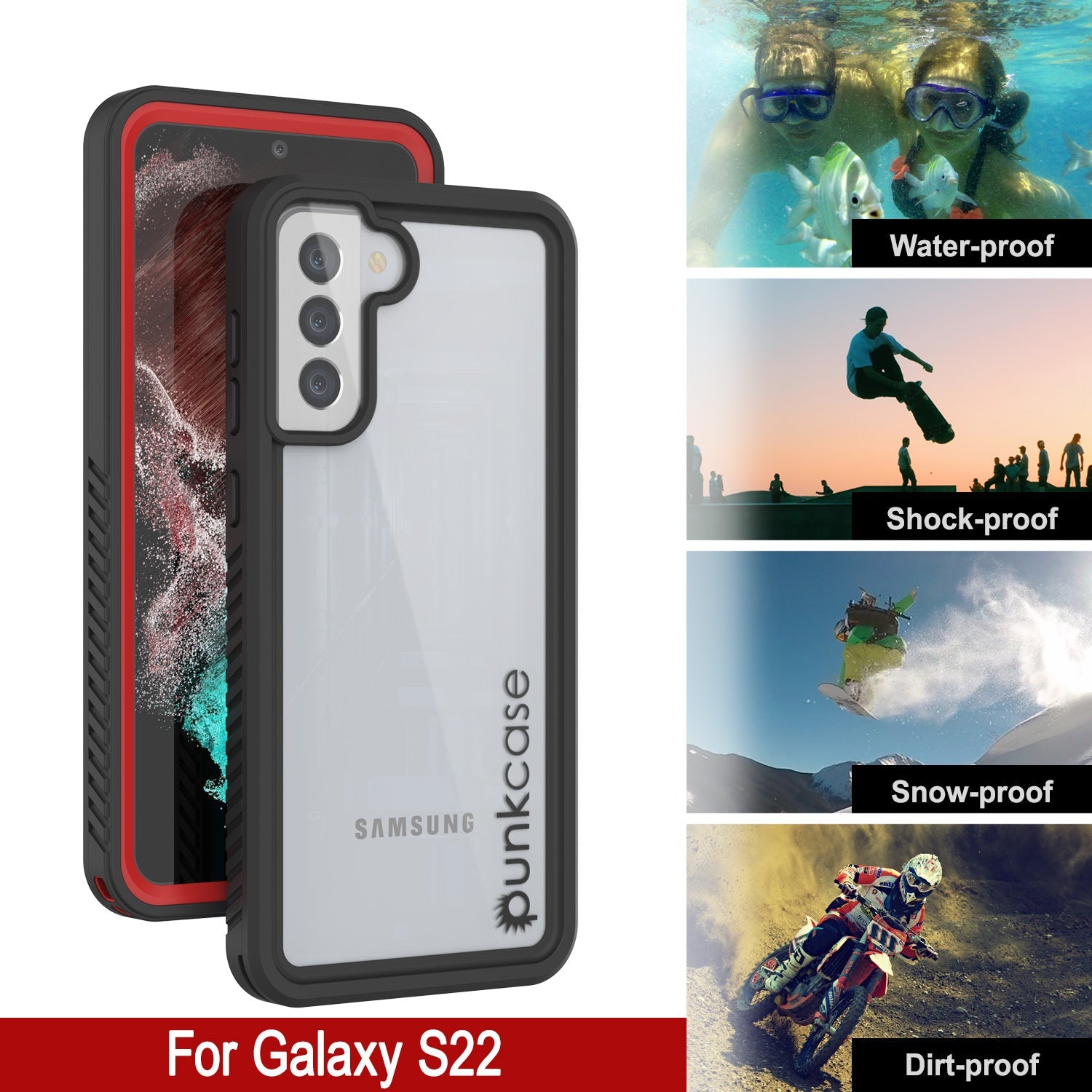 Galaxy S22 Water/ Shock/ Snowproof [Extreme Series] Slim Screen Protector Case [Red]