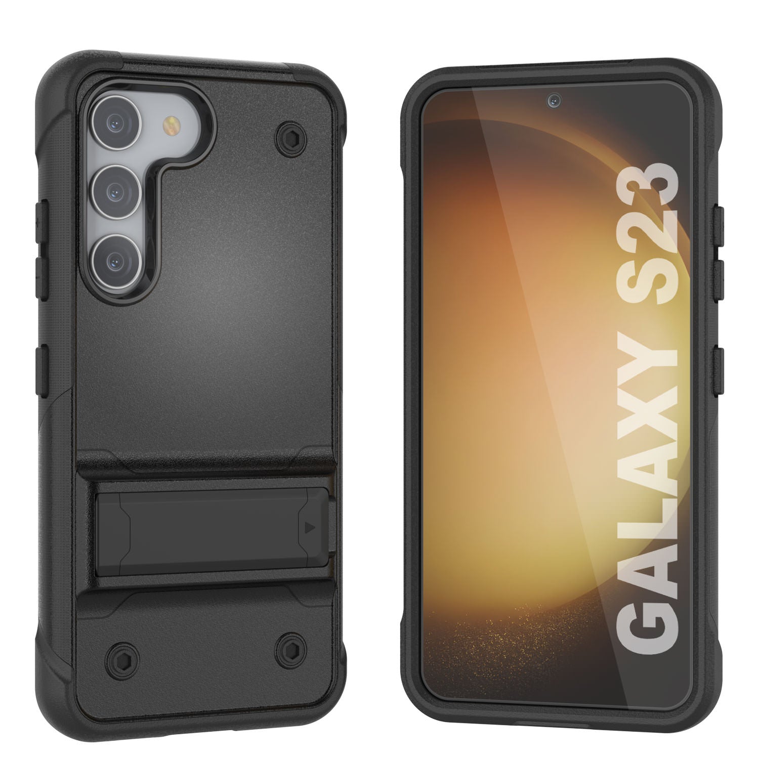 Punkcase Galaxy S23 Case [Reliance Series] Protective Hybrid Military Grade Cover W/Built-in Kickstand [Black]