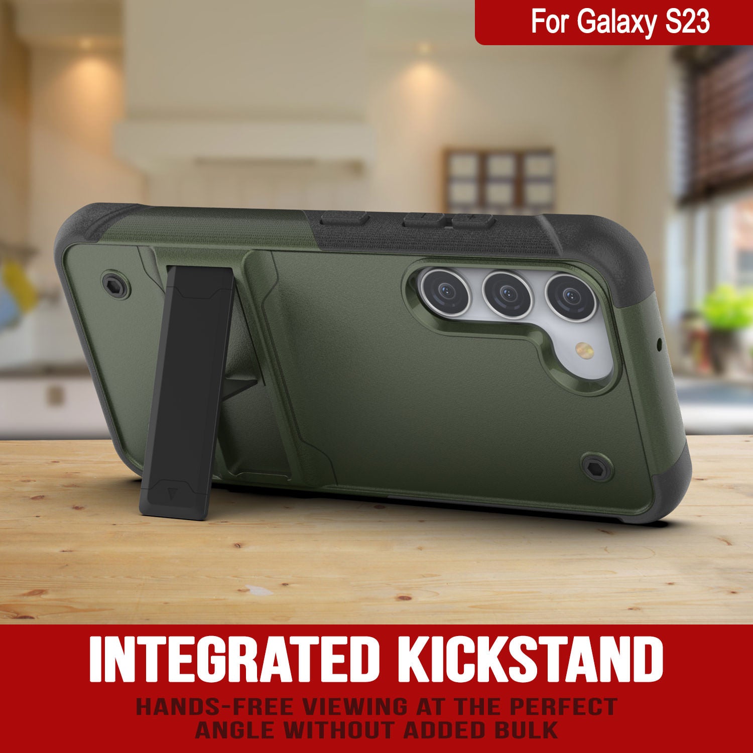 Punkcase Galaxy S23 Case [Reliance Series] Protective Hybrid Military Grade Cover W/Built-in Kickstand [Army Green-Black]