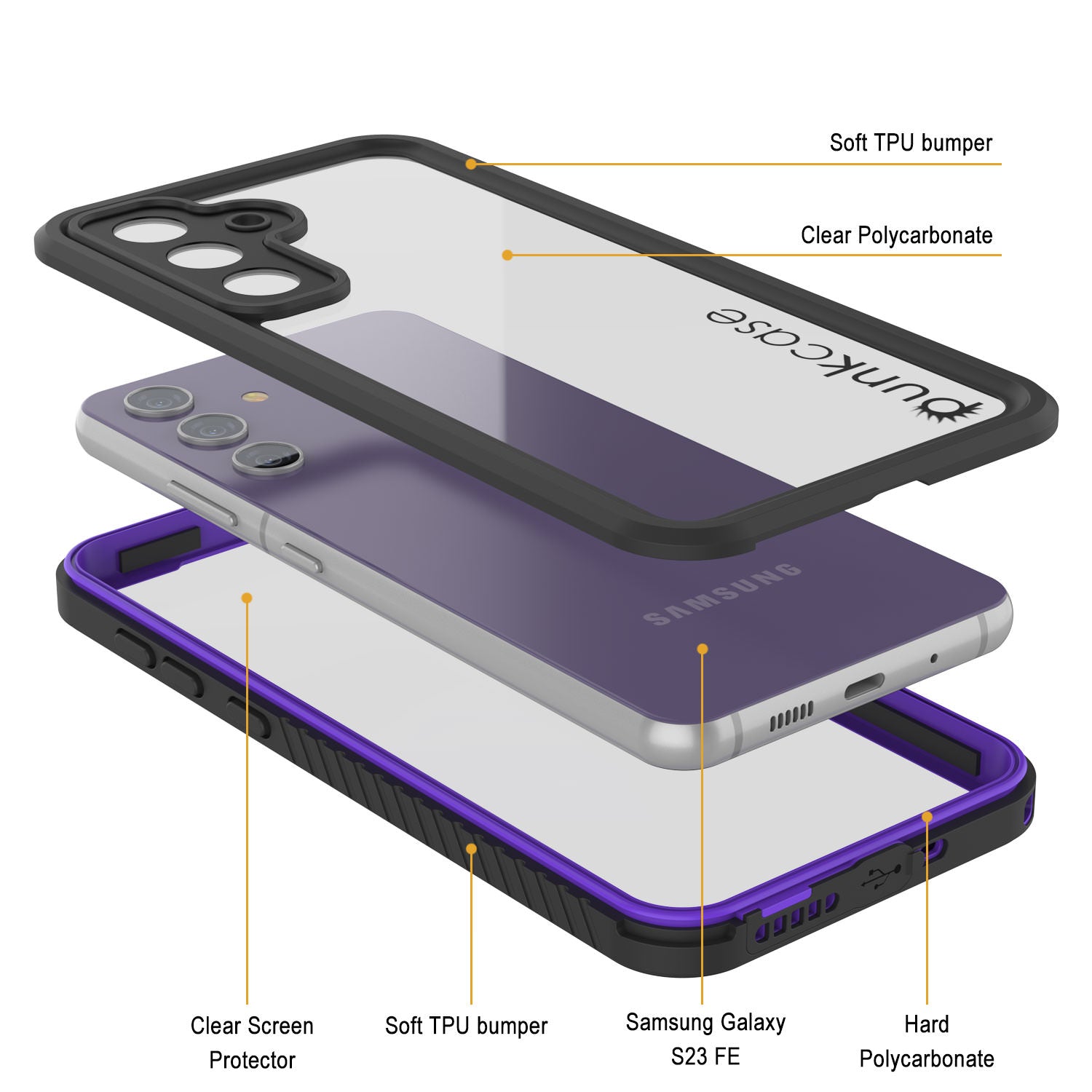 Galaxy S23 FE Water/ Shockproof [Extreme Series] Slim Screen Protector Case [Purple]