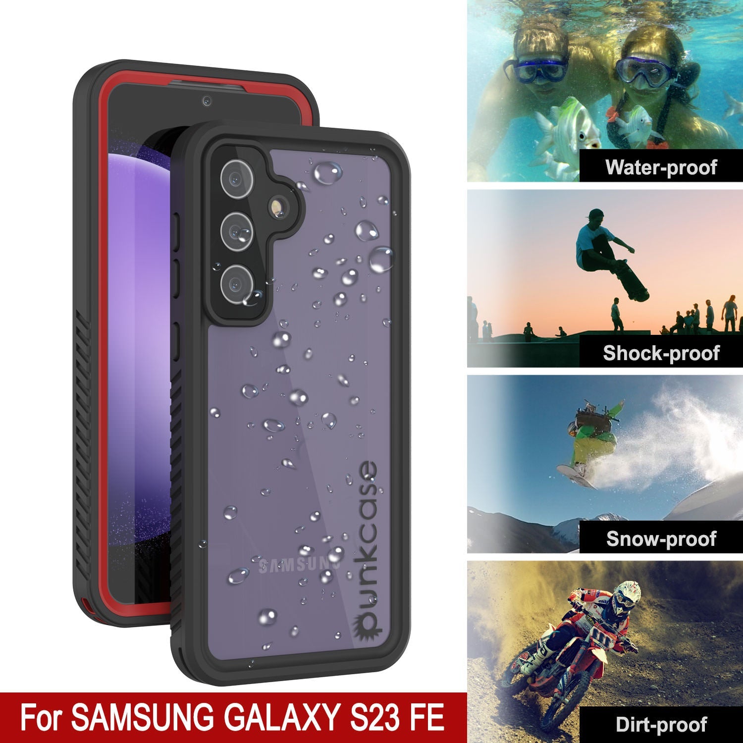 Galaxy S23 FE Water/ Shock/ Snowproof [Extreme Series] Slim Screen Protector Case [Red]