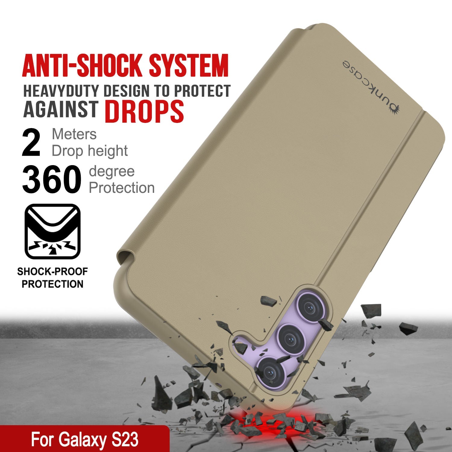 Punkcase Galaxy S23 Reflector Case Protective Flip Cover [Gold]