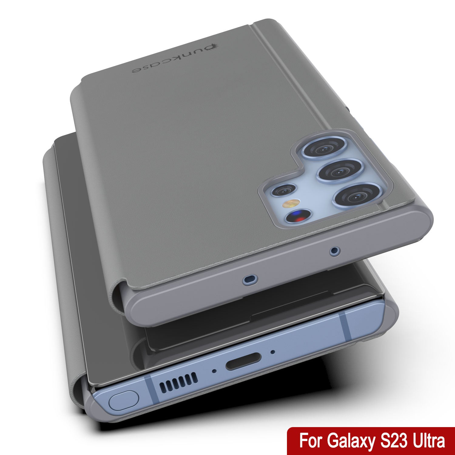 Punkcase Galaxy S23 Ultra Reflector Case Protective Flip Cover [Silver]