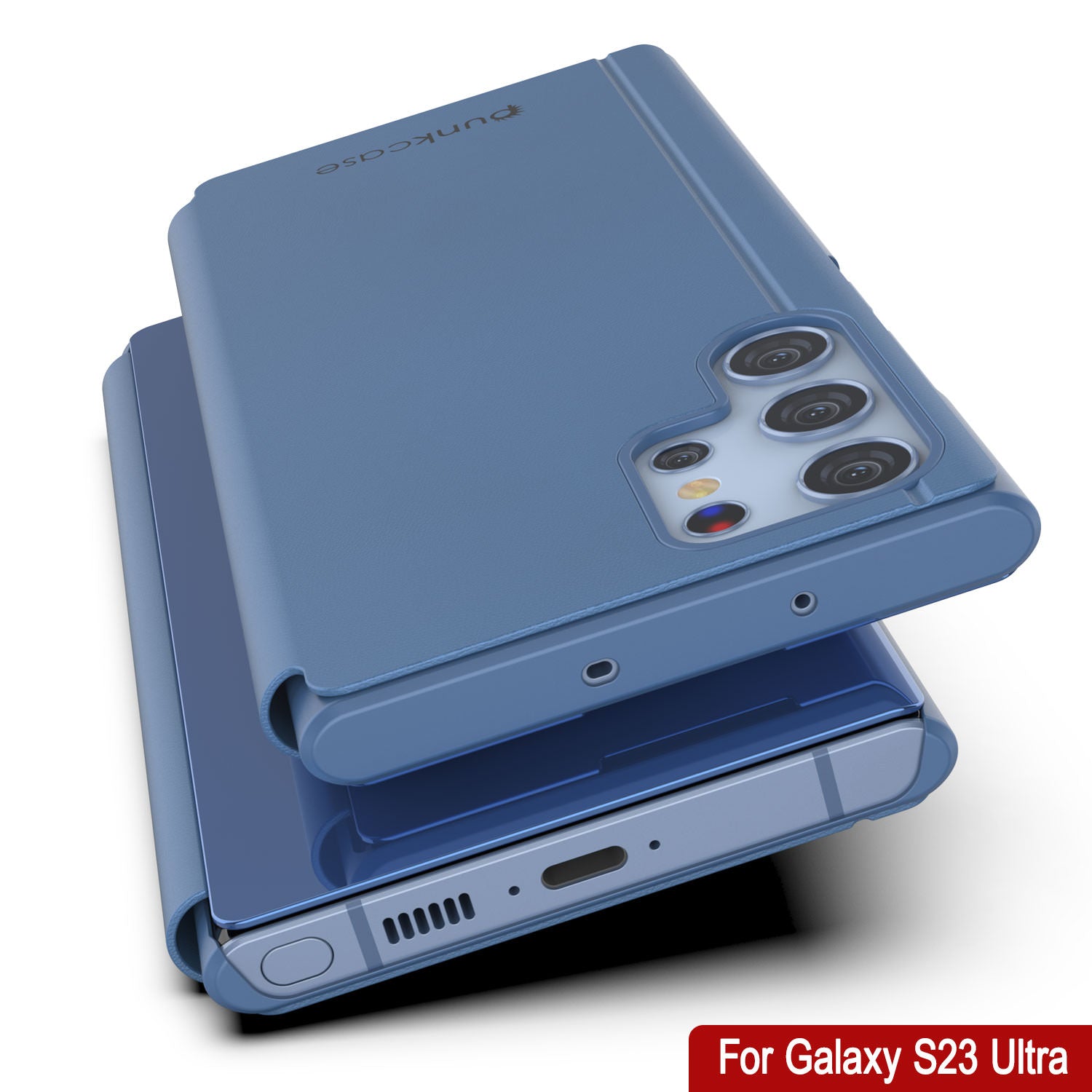 Punkcase Galaxy S23 Ultra Reflector Case Protective Flip Cover [Blue]