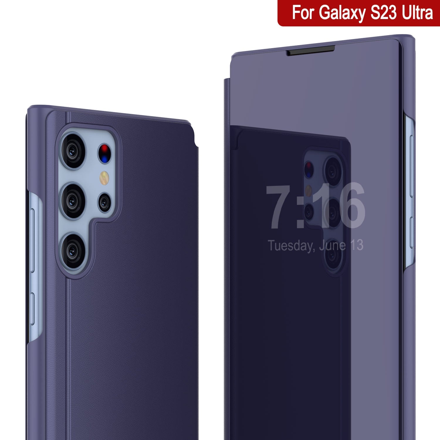 Punkcase Galaxy S23 Ultra Reflector Case Protective Flip Cover [Purple]