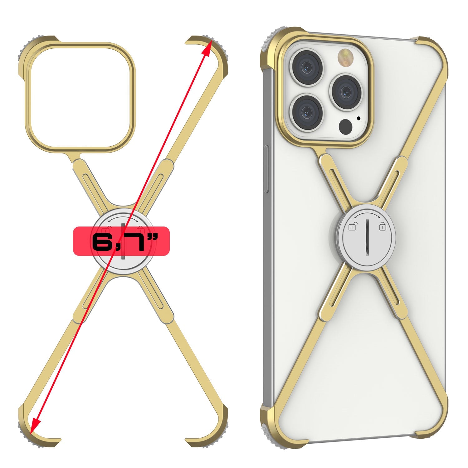 Punkcase iPhone 14 Pro Max Bumper Case [Backbone Series] Ultra Slim Minimalist Aluminum Metal X-Frame Cover for iPhone 14 Pro Max (2022) (6.7") [Gold]