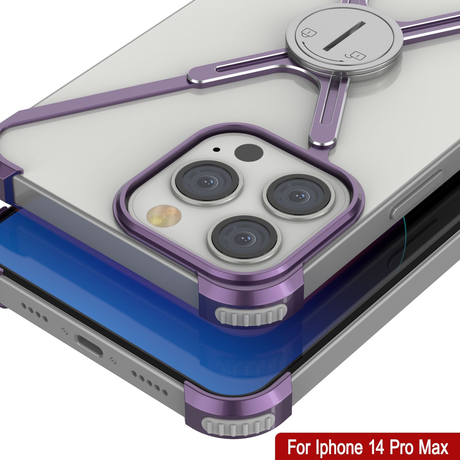 Punkcase iPhone 14 Pro Max Bumper Case [Backbone Series] Ultra Slim Minimalist Aluminum Metal X-Frame Cover for iPhone 14 Pro Max (2022) (6.7") [Purple]