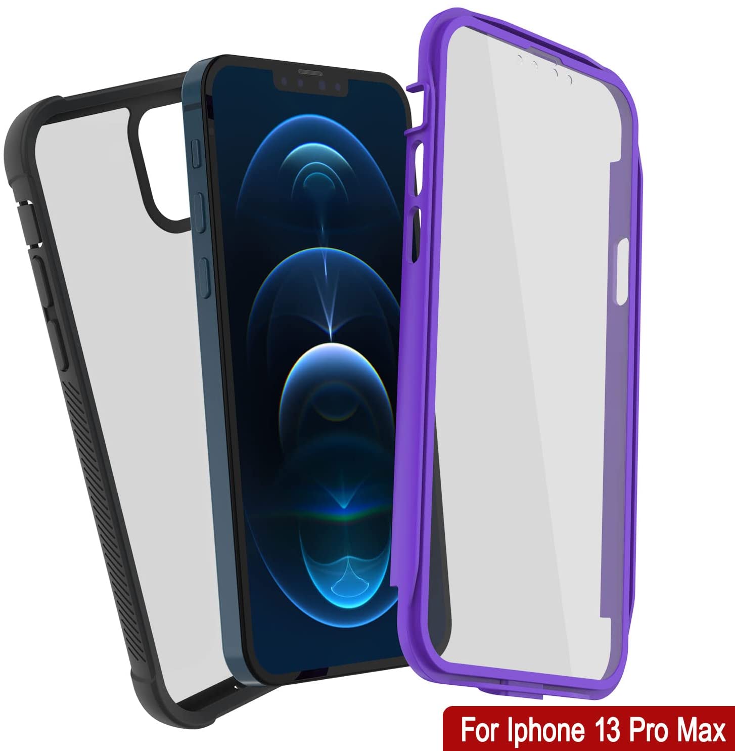 PunkCase iPhone 13 Pro Max Case, [Spartan Series] Clear Rugged Heavy Duty Cover W/Built in Screen Protector [Purple]