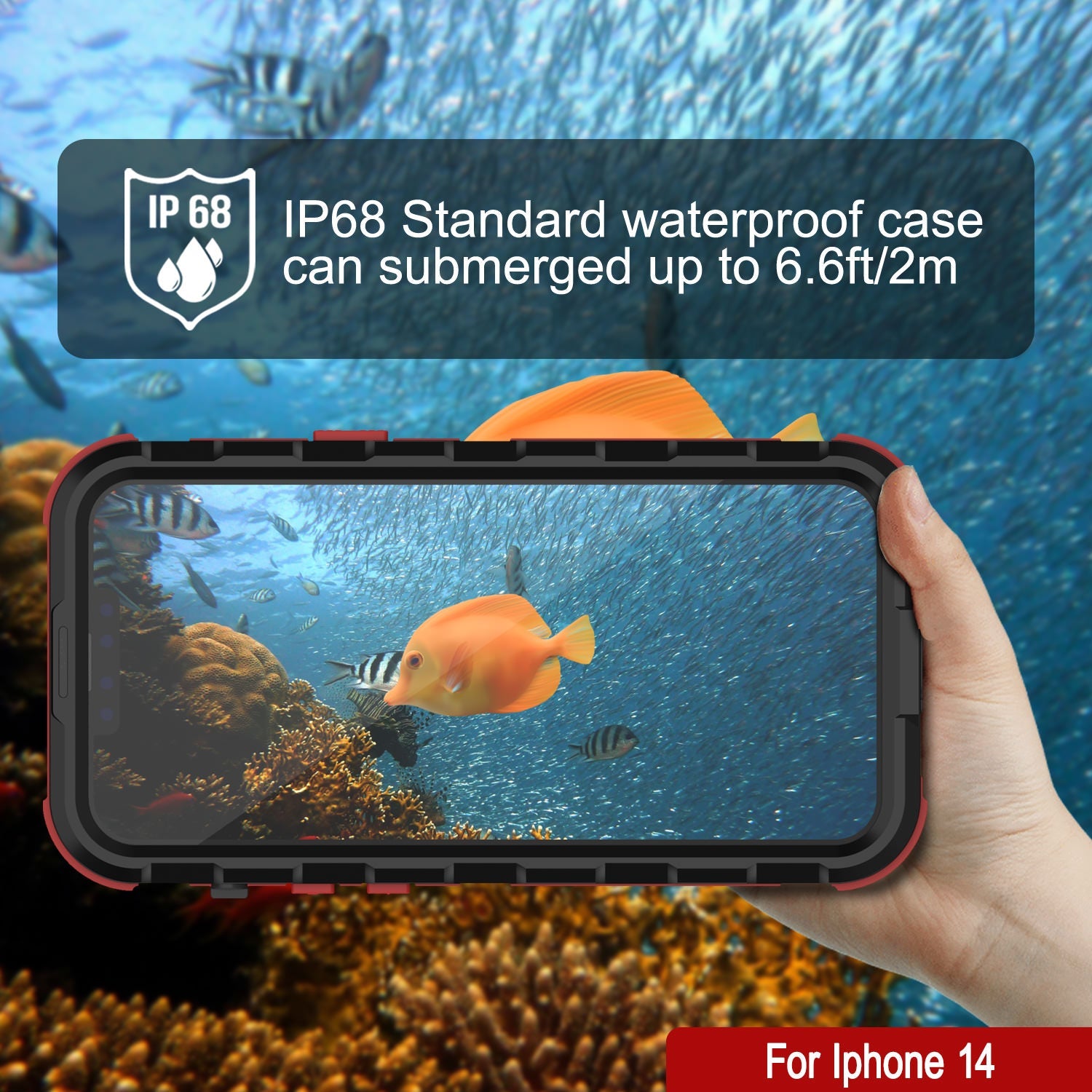 iPhone 14 Metal Extreme 2.0 Series Aluminum Waterproof Case IP68 W/Buillt in Screen Protector [Black-Red]