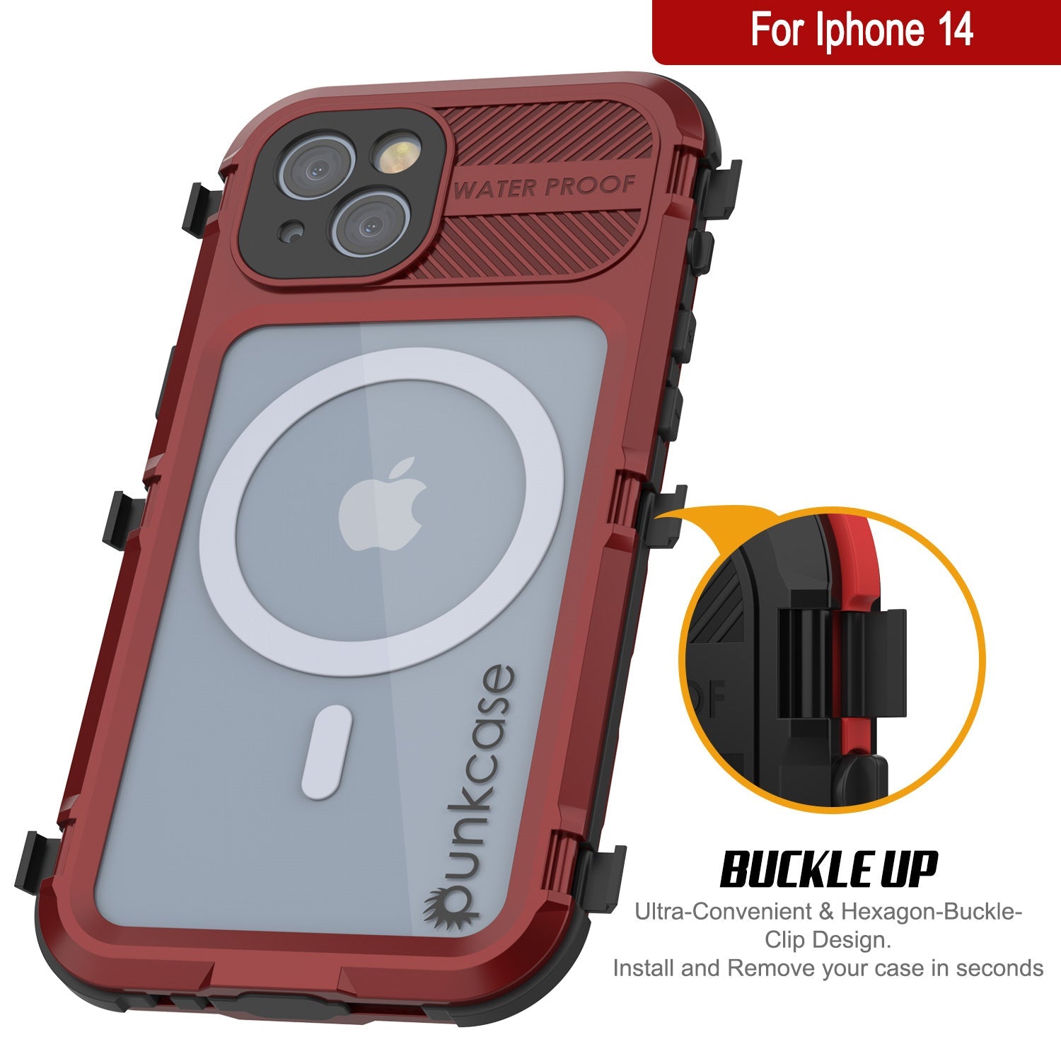 iPhone 14 Metal Extreme 2.0 Series Aluminum Waterproof Case IP68 W/Buillt in Screen Protector [Red-Black]