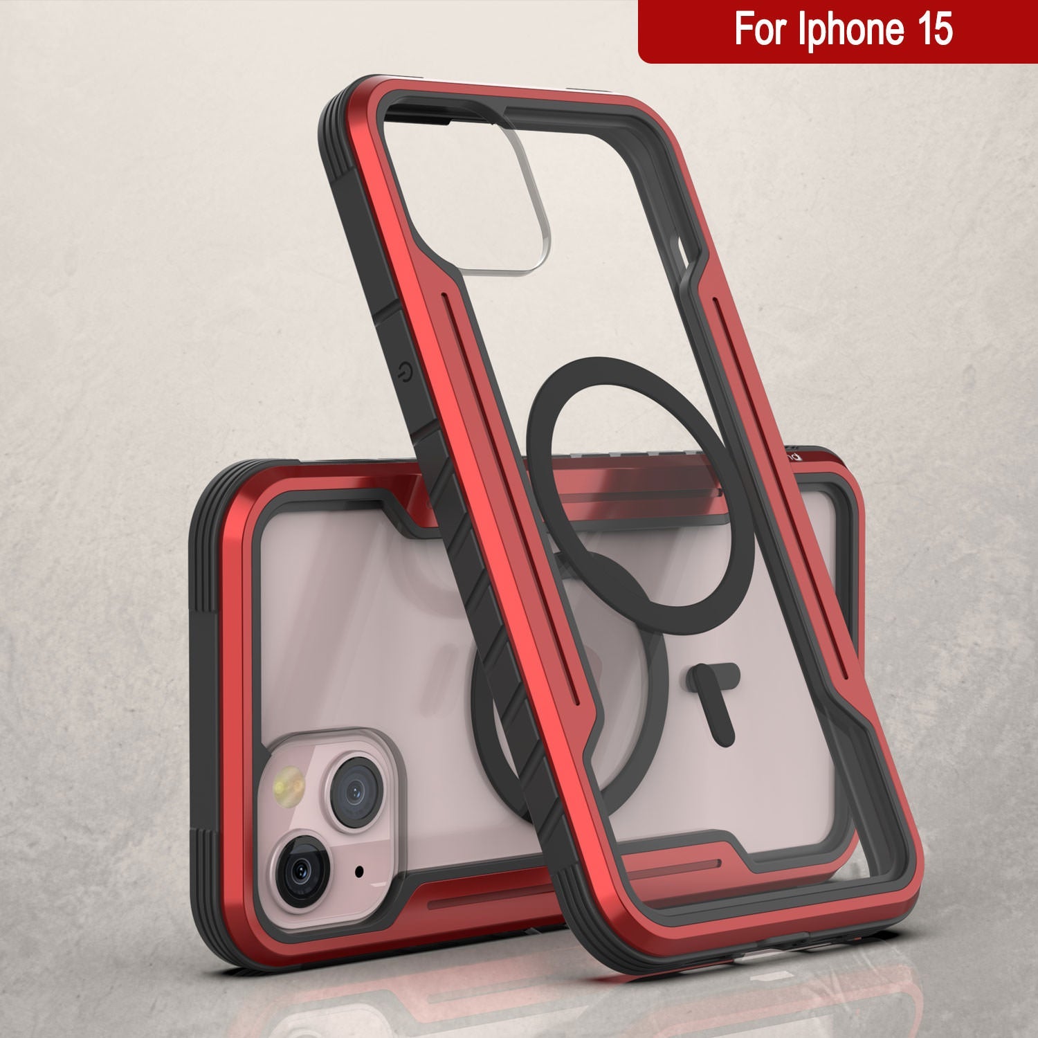 Punkcase iPhone 15 Armor Stealth MAG Defense Case Protective Military Grade Multilayer Cover [Red]