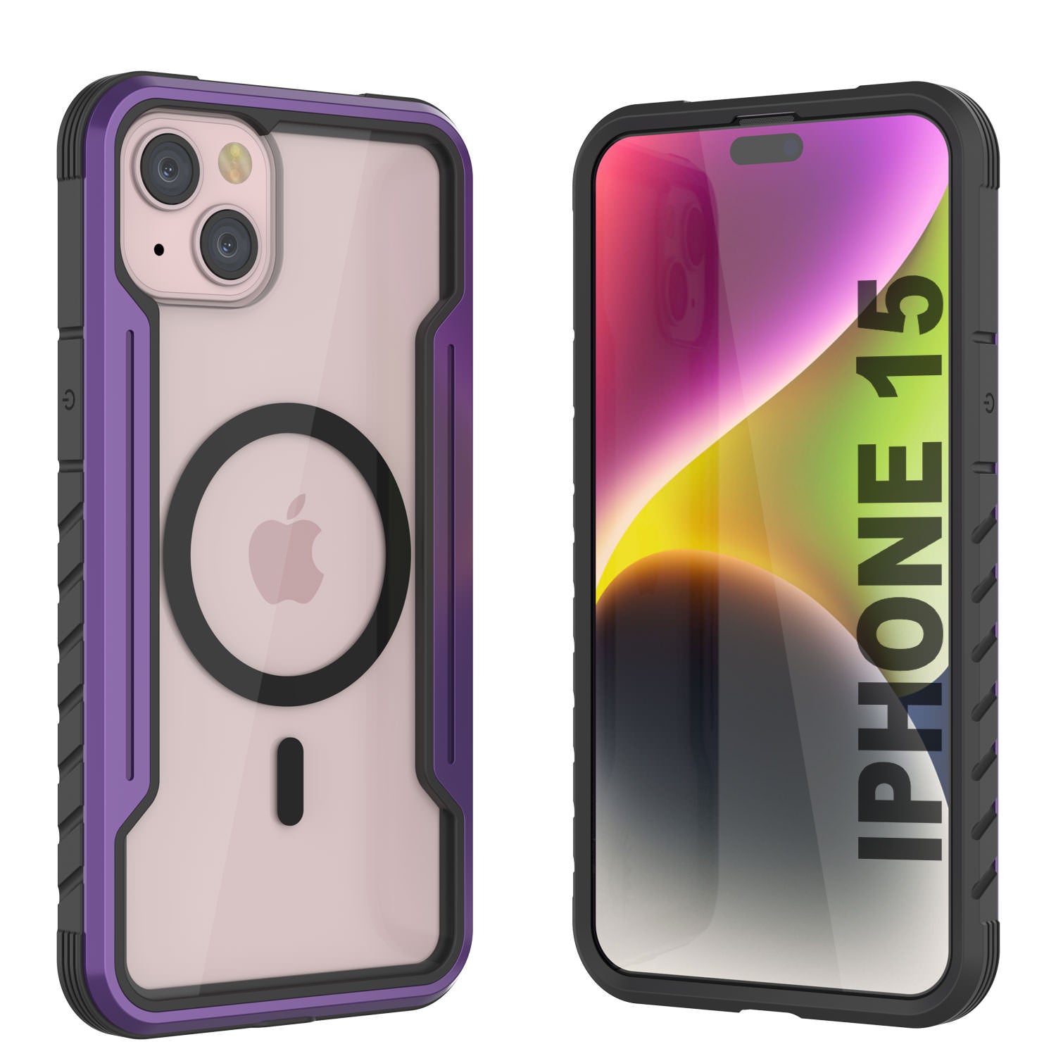 Punkcase iPhone 15 Armor Stealth MAG Defense Case Protective Military Grade Multilayer Cover [Purple]
