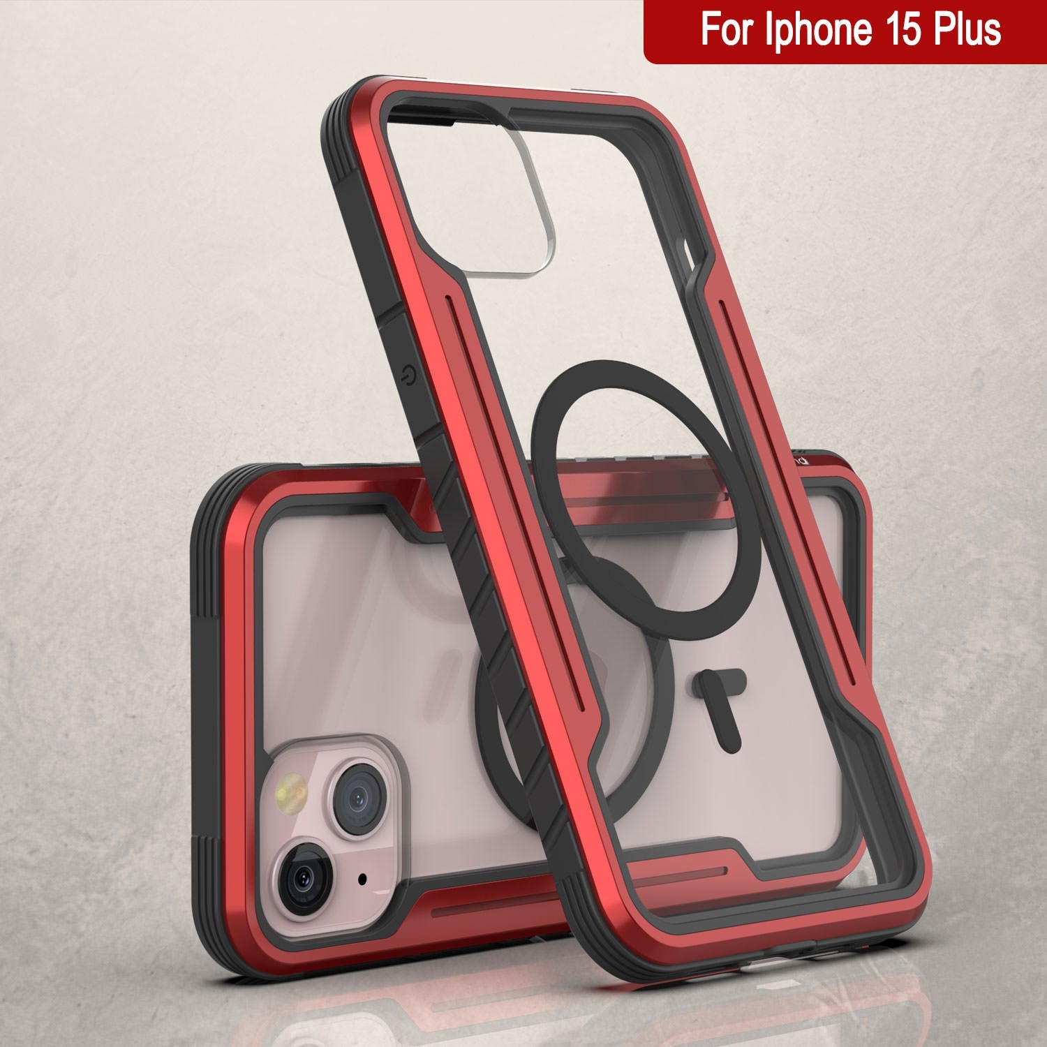 Punkcase iPhone 15 Plus Armor Stealth MAG Defense Case Protective Military Grade Multilayer Cover [Red]