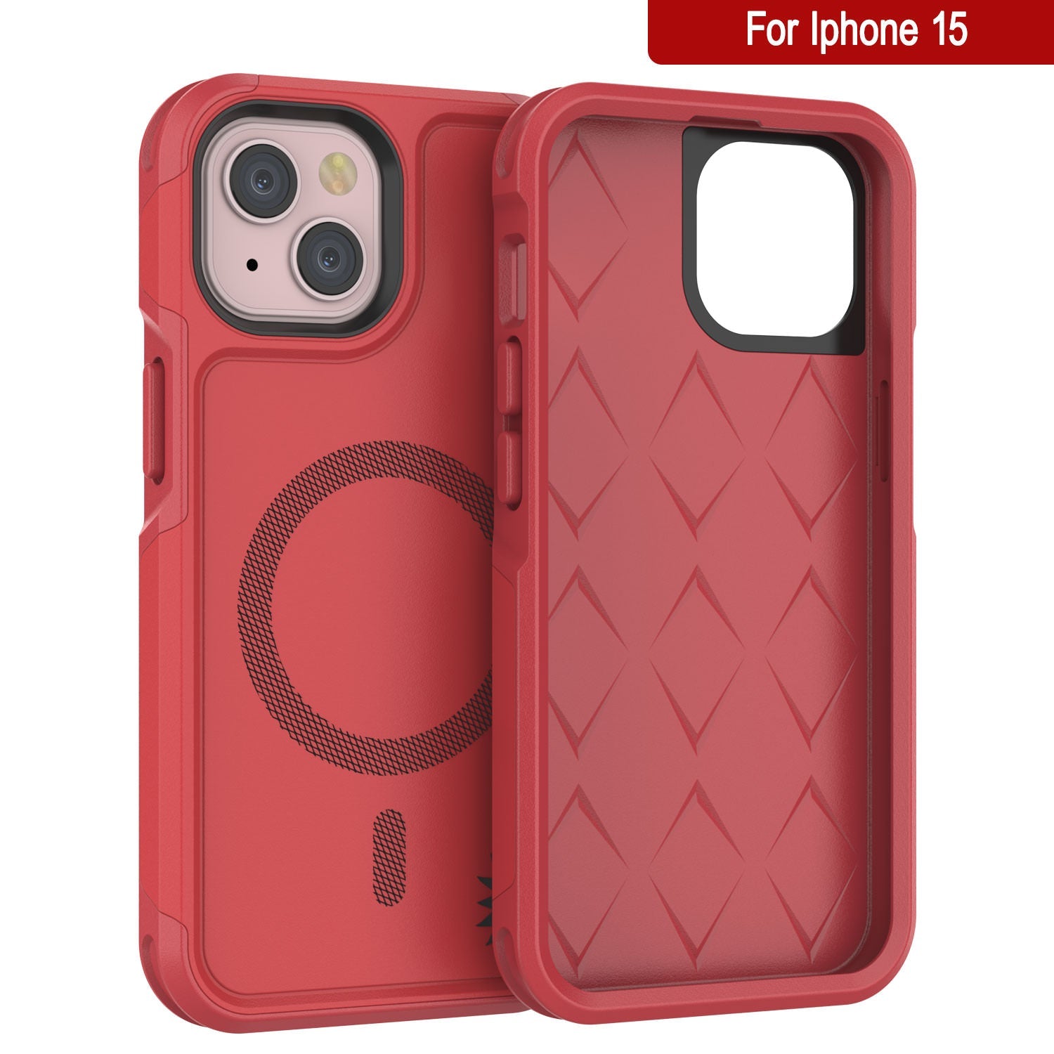 PunkCase iPhone 15 Case, [Spartan 2.0 Series] Clear Rugged Heavy Duty Cover W/Built in Screen Protector [red]