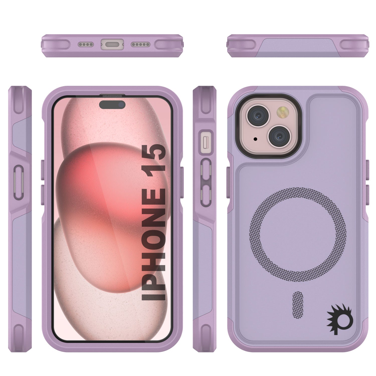 PunkCase iPhone 15 Case, [Spartan 2.0 Series] Clear Rugged Heavy Duty Cover W/Built in Screen Protector [lilac]