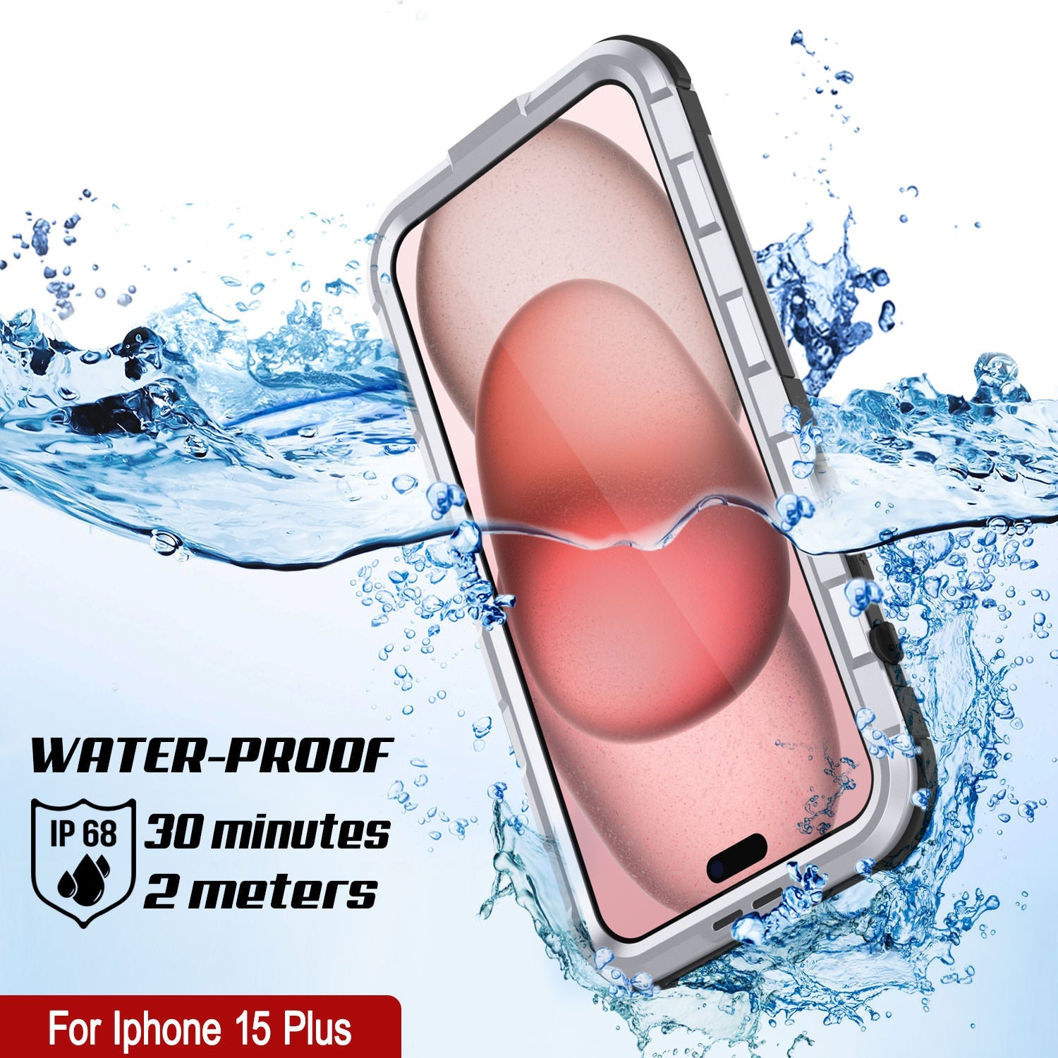 iPhone 15 Plus Metal Extreme 2.0 Series Aluminum Waterproof Case IP68 W/Buillt in Screen Protector [White]