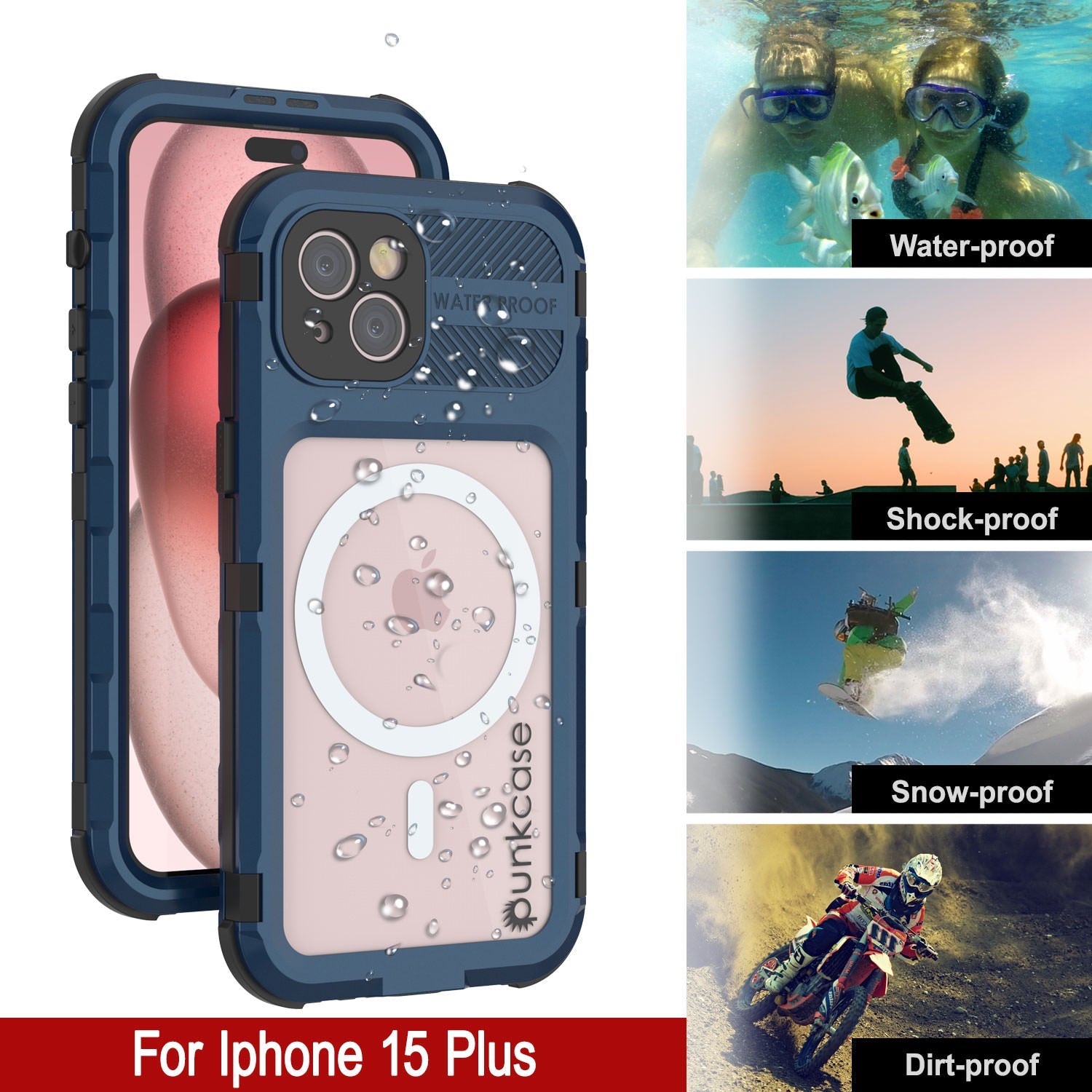 iPhone 15 Plus Metal Extreme 2.0 Series Aluminum Waterproof Case IP68 W/Buillt in Screen Protector [Blue]