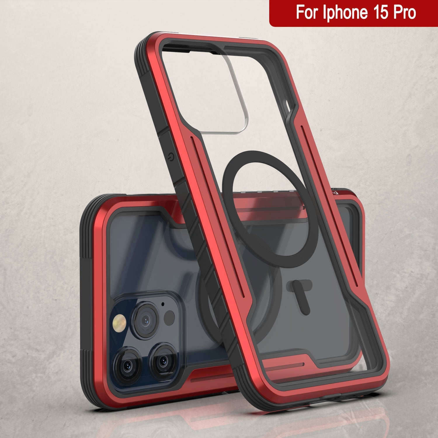 Punkcase iPhone 15 Pro Armor Stealth MAG Defense Case Protective Military Grade Multilayer Cover [Red]