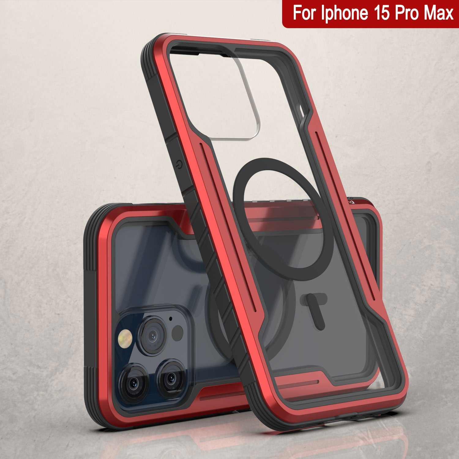 Punkcase iPhone 15 Pro Max Armor Stealth MAG Defense Case Protective Military Grade Multilayer Cover [Red]