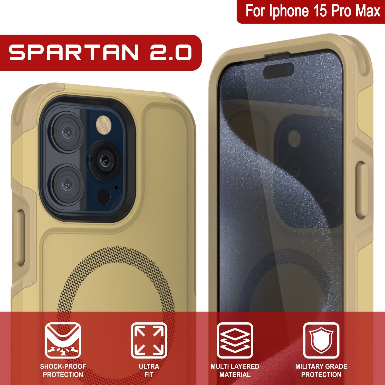 PunkCase iPhone 15 Pro Max Case, [Spartan 2.0 Series] Clear Rugged Heavy Duty Cover W/Built in Screen Protector [yellow]