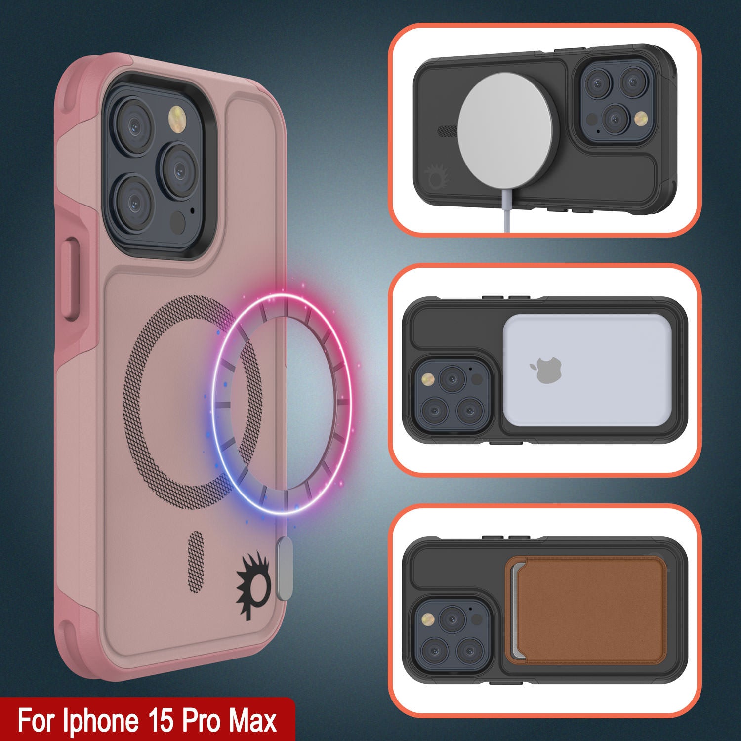 PunkCase iPhone 15 Pro Max Case, [Spartan 2.0 Series] Clear Rugged Heavy Duty Cover W/Built in Screen Protector [pink]