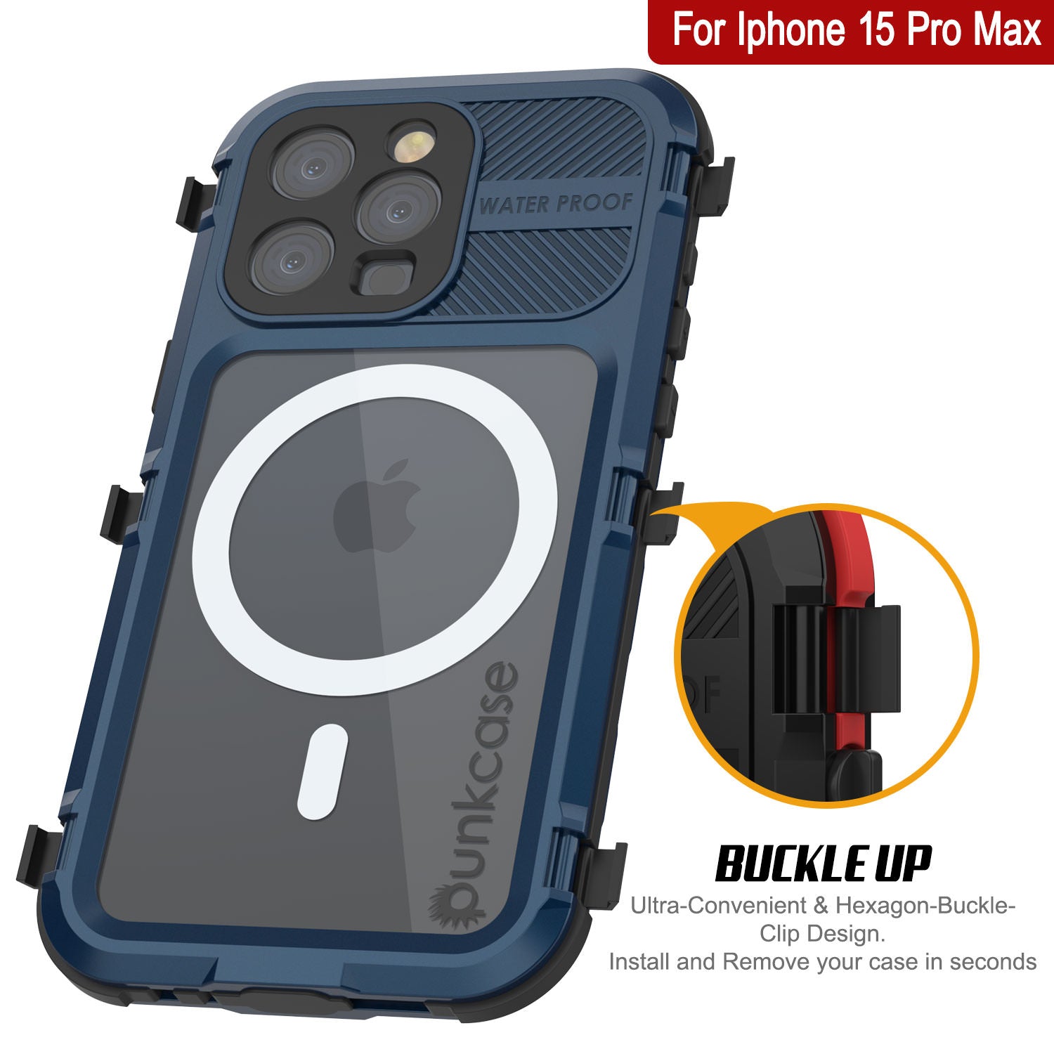 iPhone 15 Pro Max Metal Extreme 2.0 Series Aluminum Waterproof Case IP68 W/Buillt in Screen Protector [Blue]