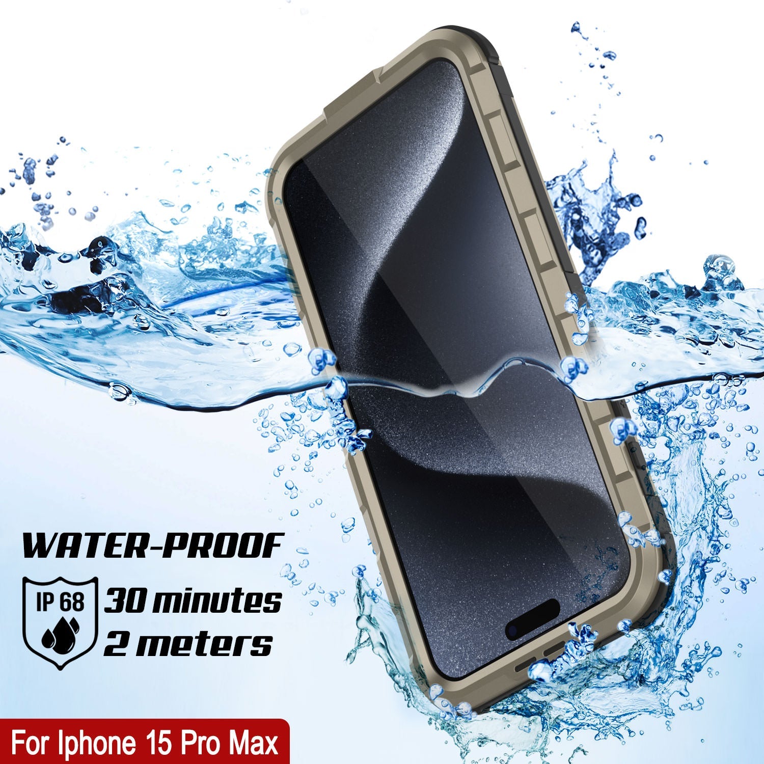 iPhone 15 Pro Max Metal Extreme 2.0 Series Aluminum Waterproof Case IP68 W/Buillt in Screen Protector [Gold]