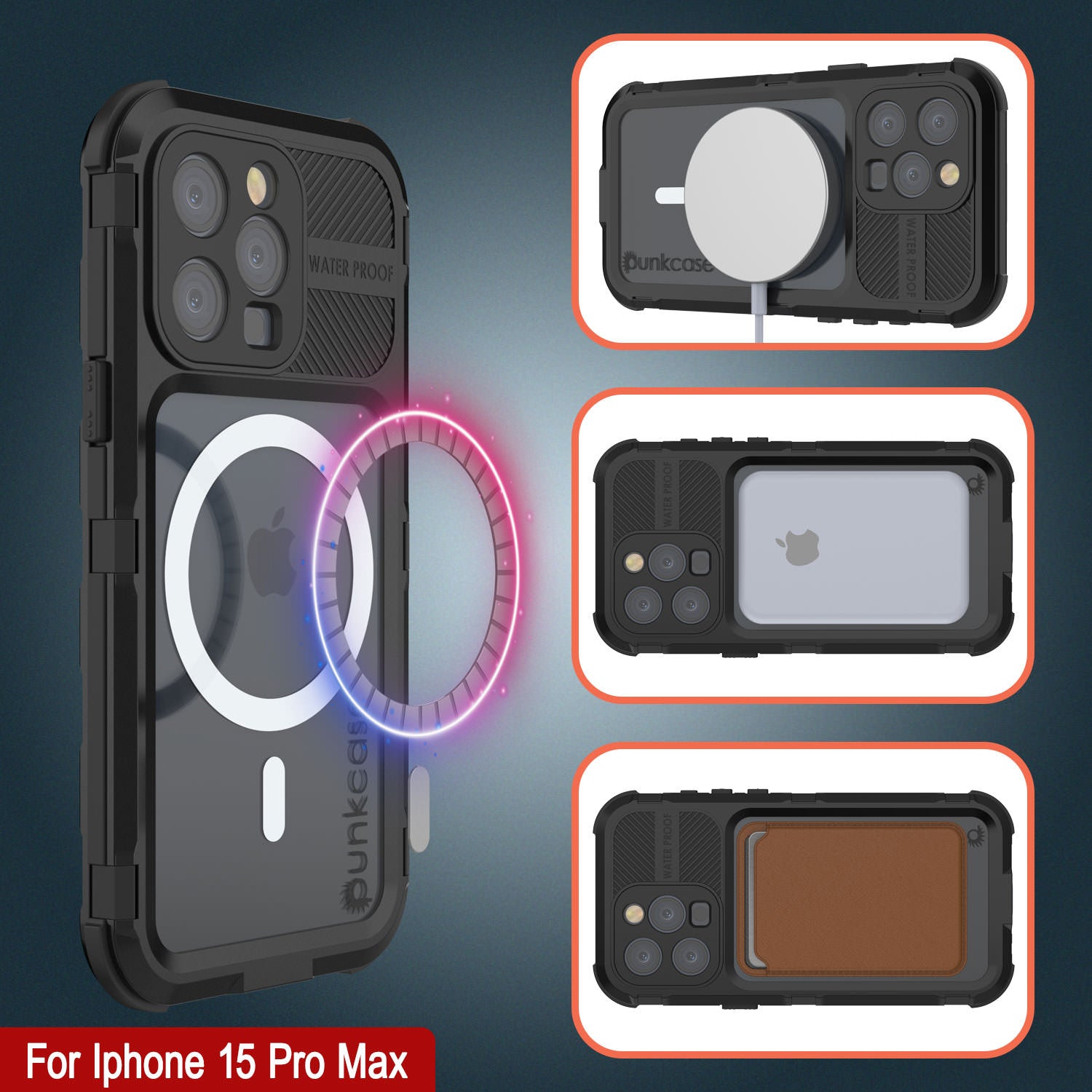 iPhone 15 Pro Max Metal Extreme 2.0 Series Aluminum Waterproof Case IP68 W/Buillt in Screen Protector [Black]