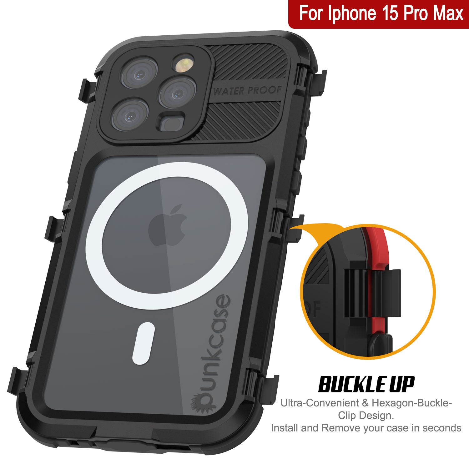 iPhone 15 Pro Max Metal Extreme 2.0 Series Aluminum Waterproof Case IP68 W/Buillt in Screen Protector [Black]