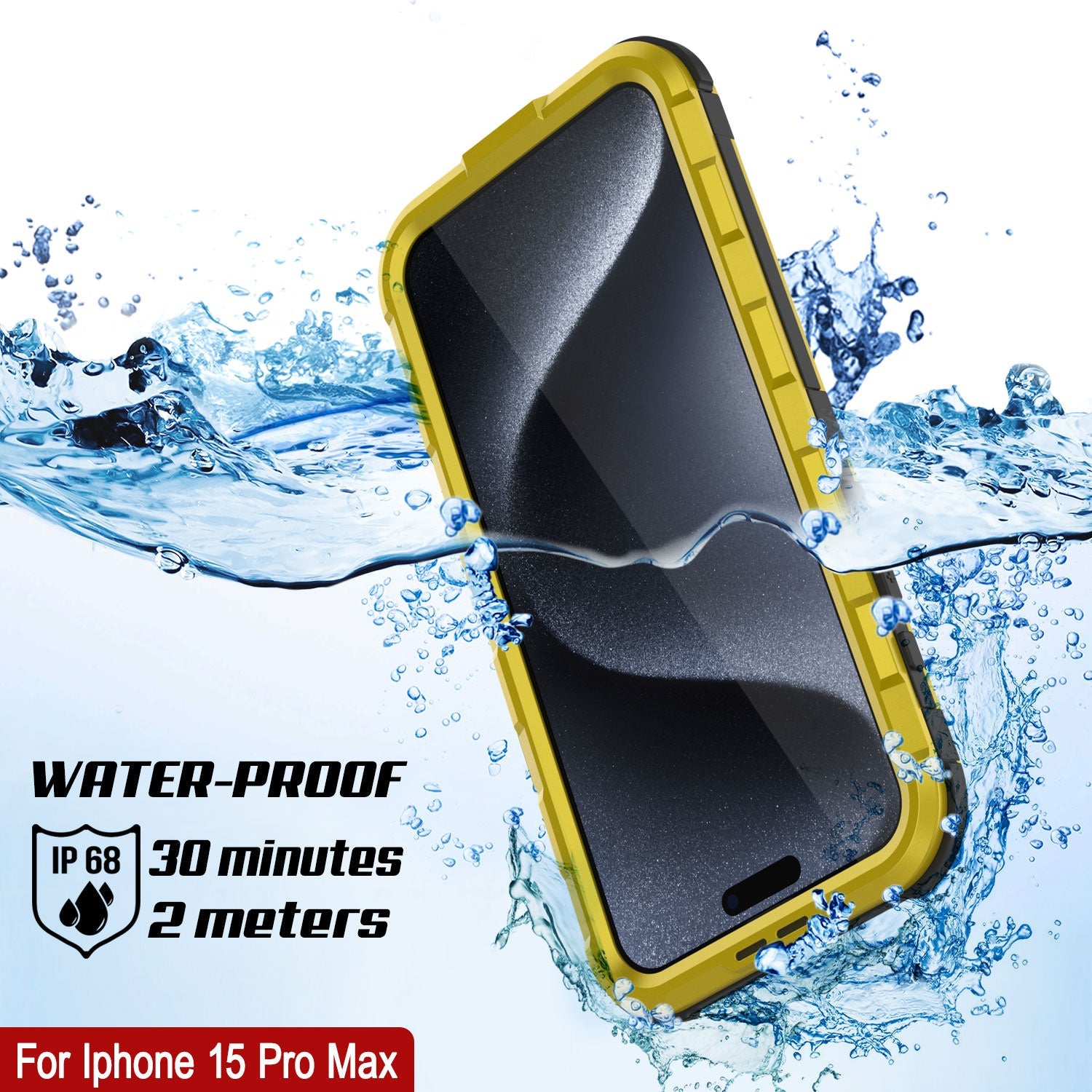 iPhone 15 Pro Max Metal Extreme 2.0 Series Aluminum Waterproof Case IP68 W/Buillt in Screen Protector [Yellow]