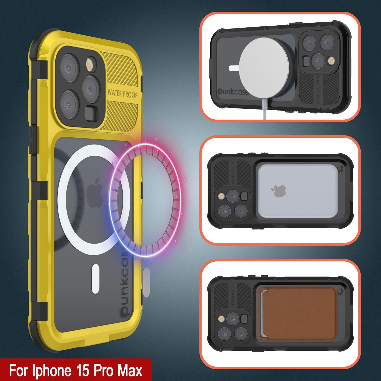 iPhone 15 Pro Max Metal Extreme 2.0 Series Aluminum Waterproof Case IP68 W/Buillt in Screen Protector [Yellow]