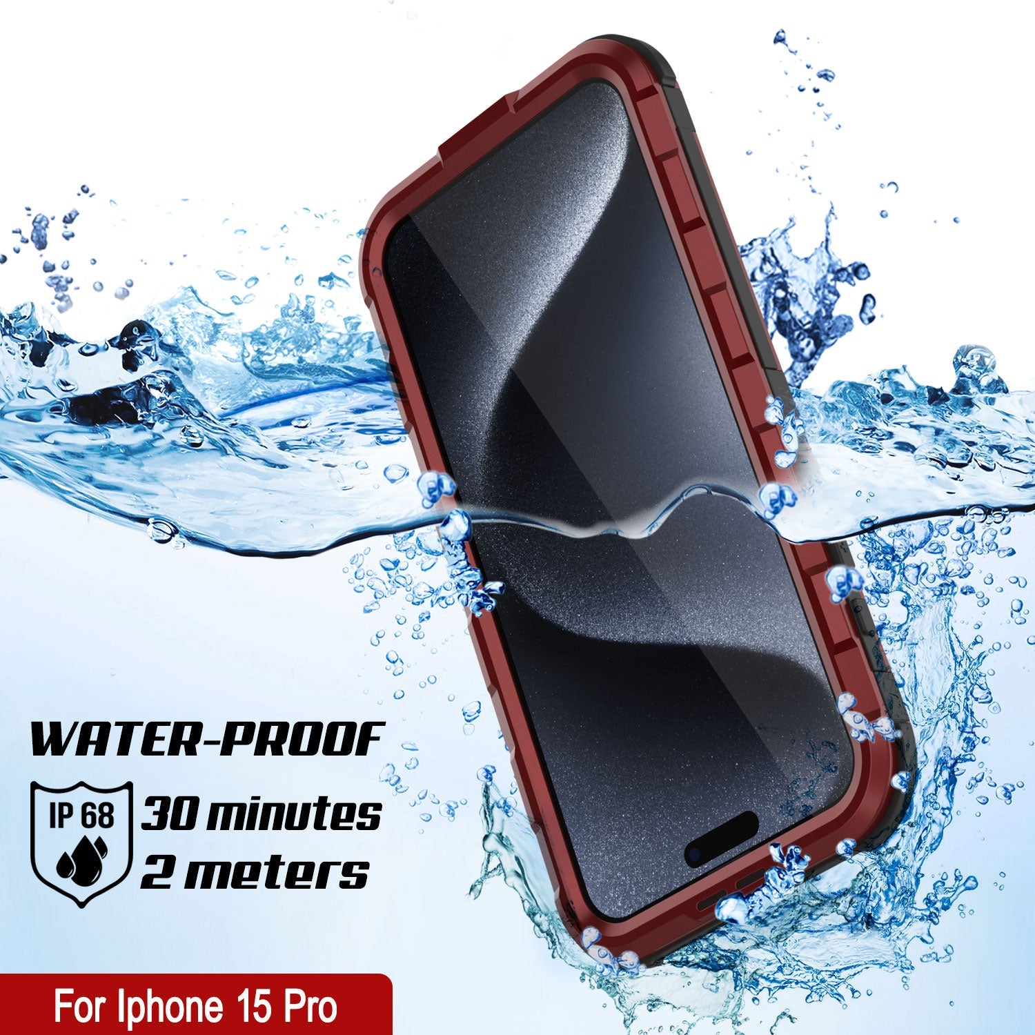 iPhone 15 Pro Metal Extreme 2.0 Series Aluminum Waterproof Case IP68 W/Buillt in Screen Protector [Red-Black]