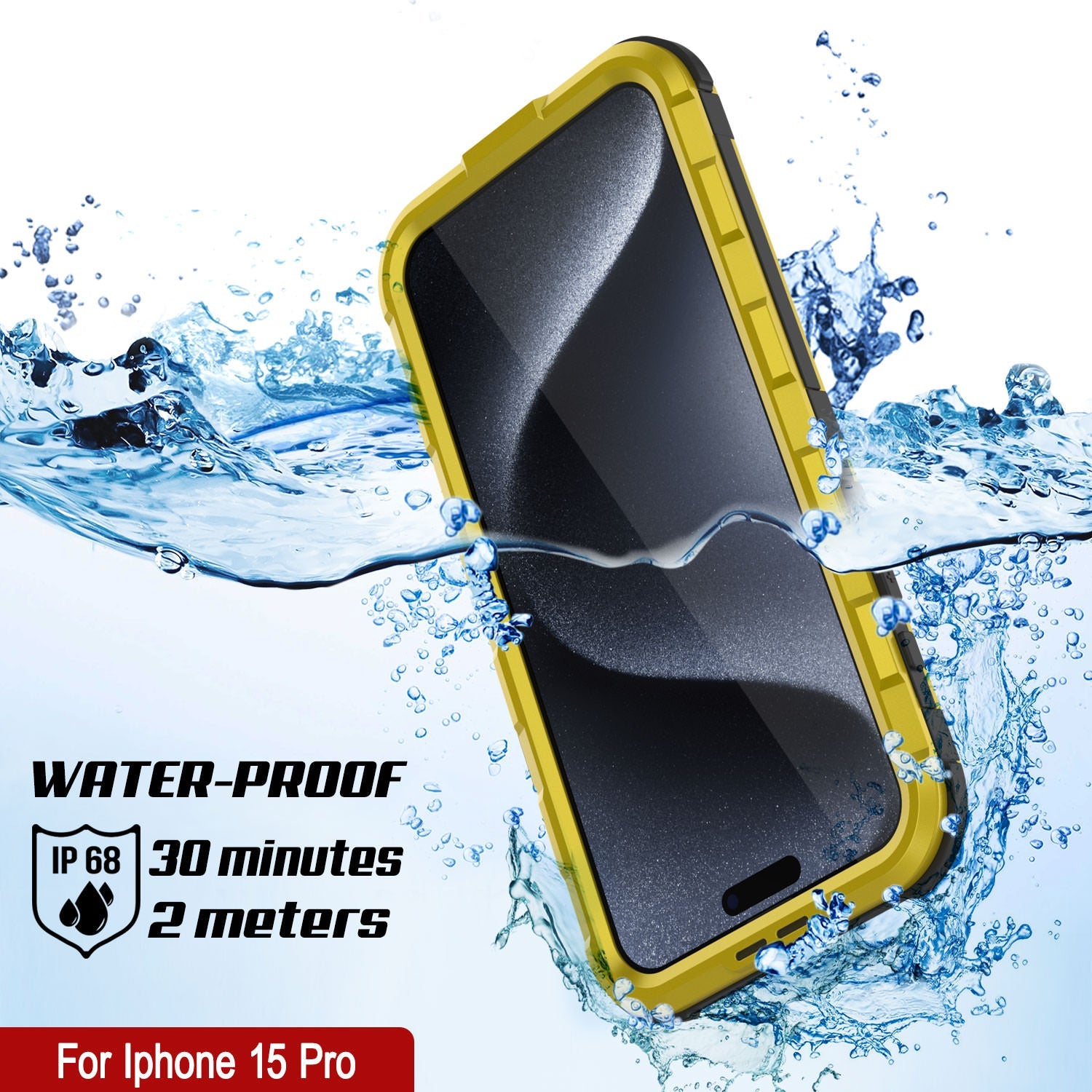 iPhone 15 Pro Metal Extreme 2.0 Series Aluminum Waterproof Case IP68 W/Buillt in Screen Protector [Yellow]