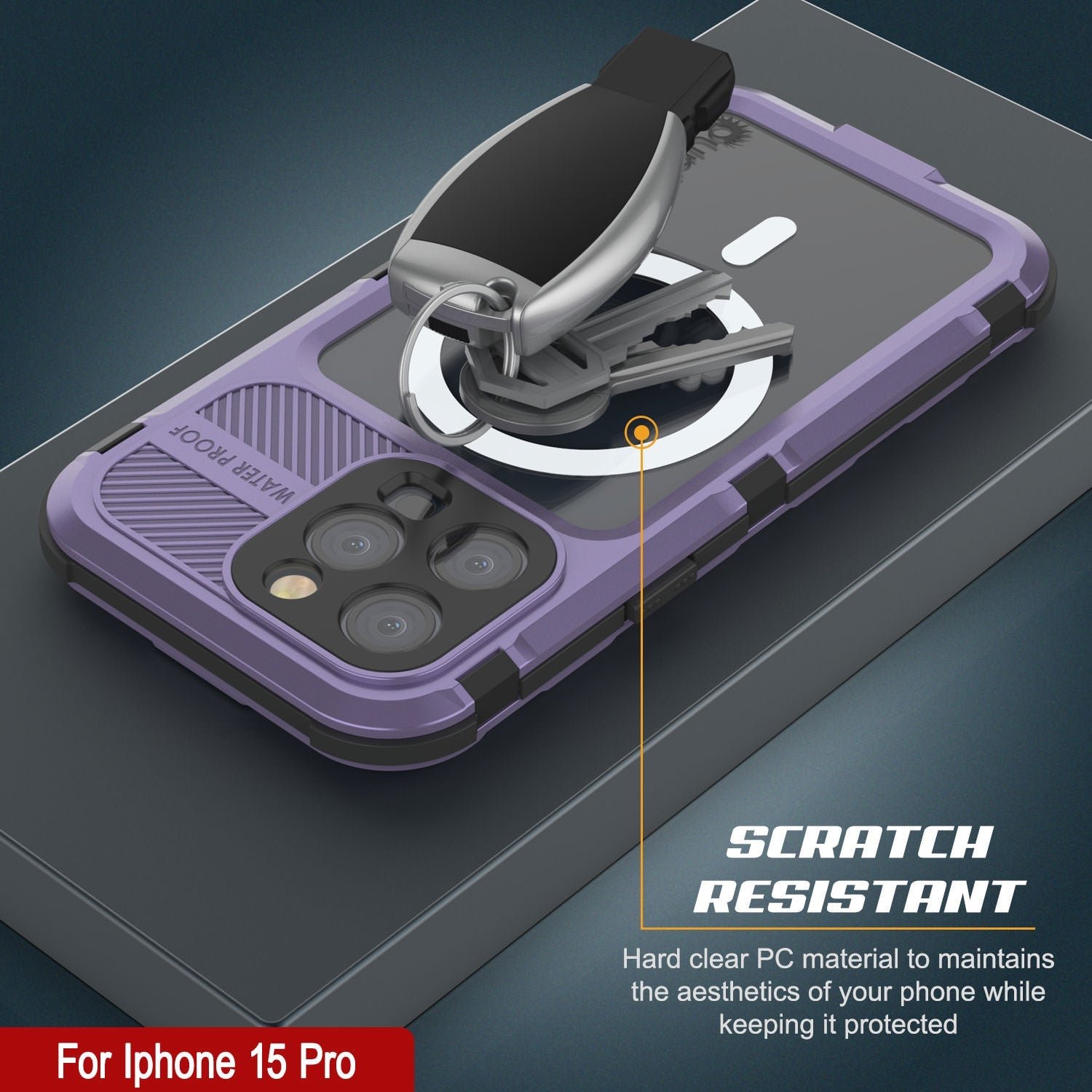 iPhone 15 Pro Metal Extreme 2.0 Series Aluminum Waterproof Case IP68 W/Buillt in Screen Protector [Purple]