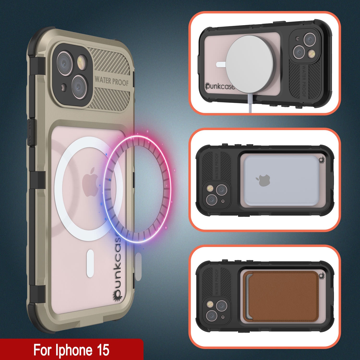 iPhone 15 Metal Extreme 2.0 Series Aluminum Waterproof Case IP68 W/Buillt in Screen Protector [Gold]