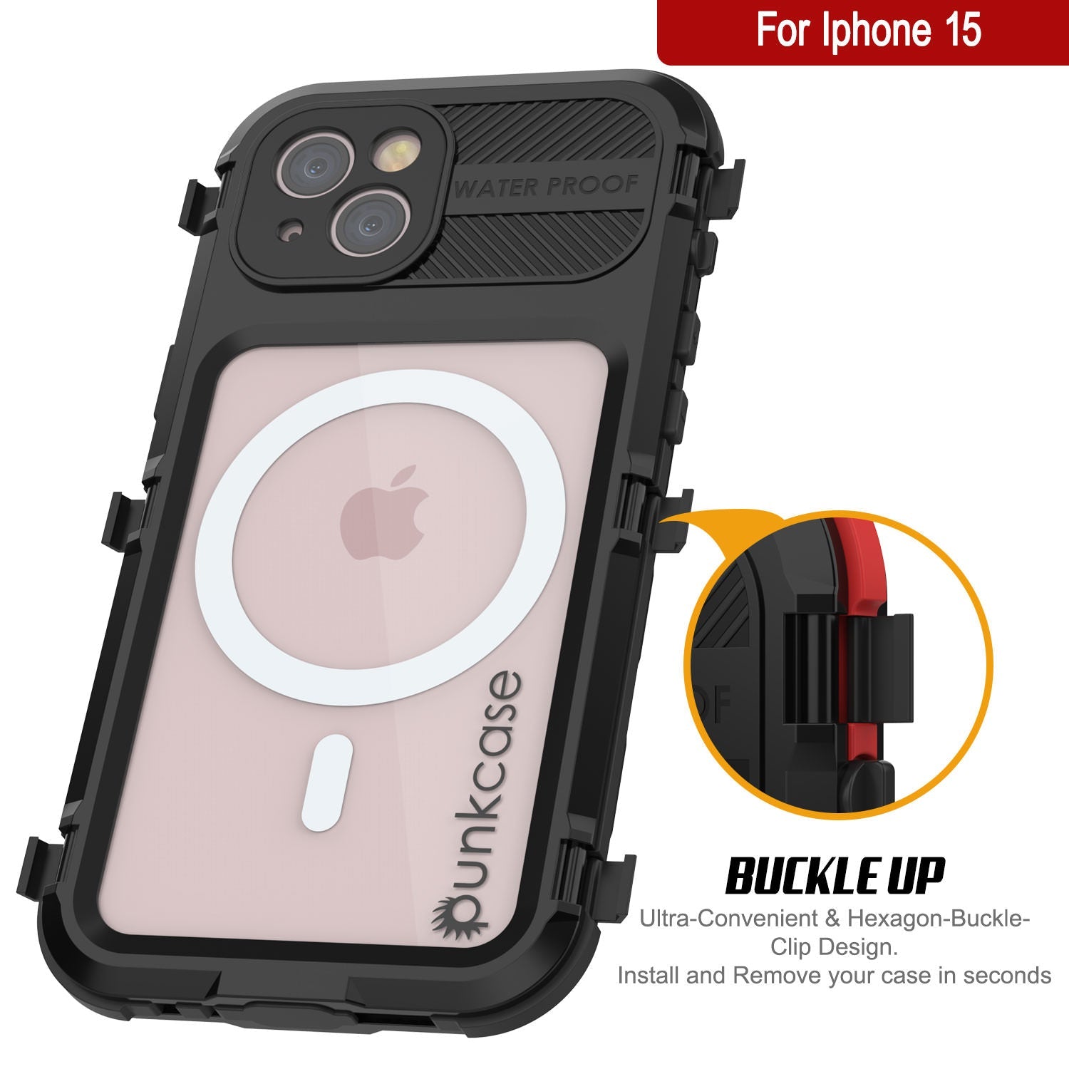 iPhone 15 Metal Extreme 2.0 Series Aluminum Waterproof Case IP68 W/Buillt in Screen Protector [Black]