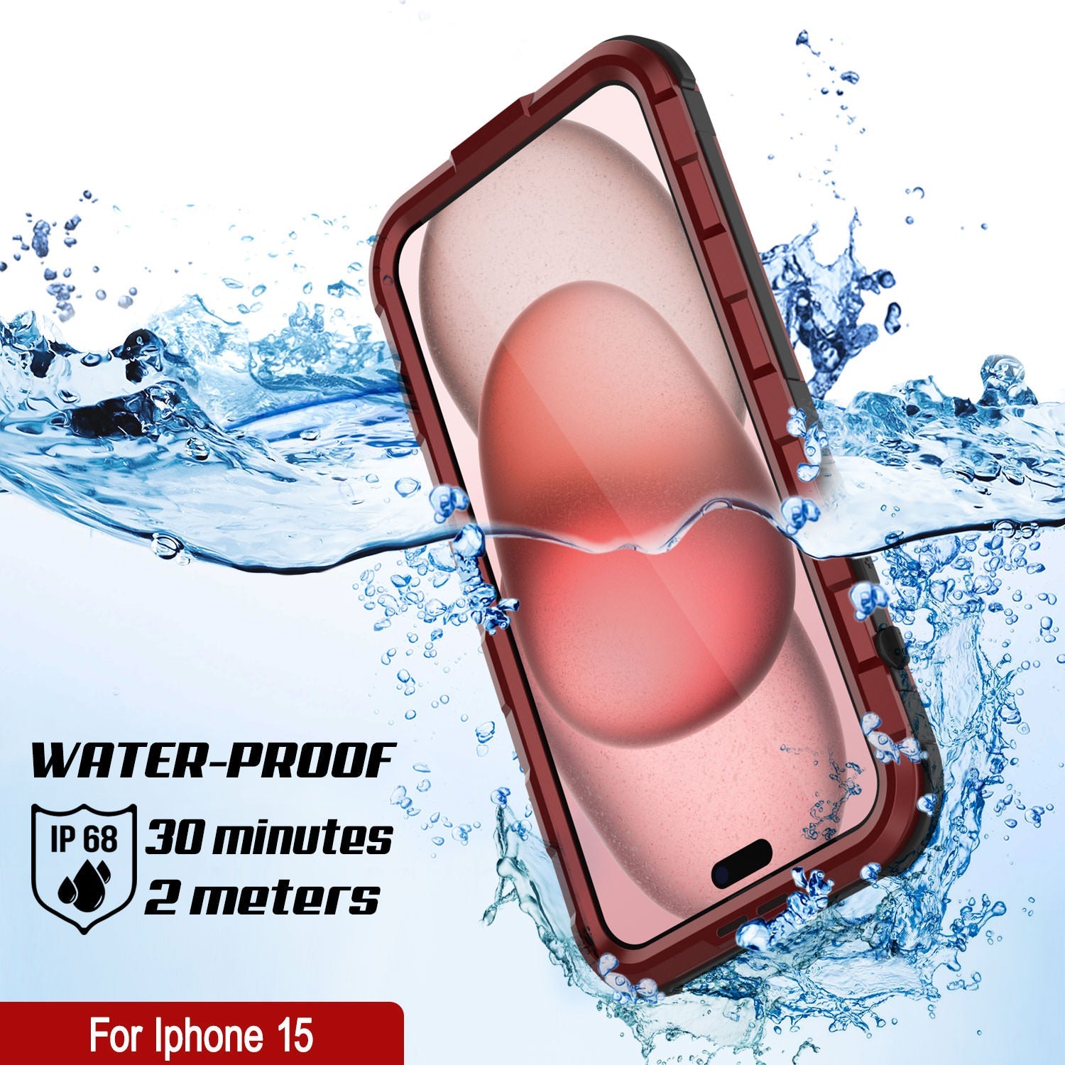 iPhone 15 Metal Extreme 2.0 Series Aluminum Waterproof Case IP68 W/Buillt in Screen Protector [Red-Black]